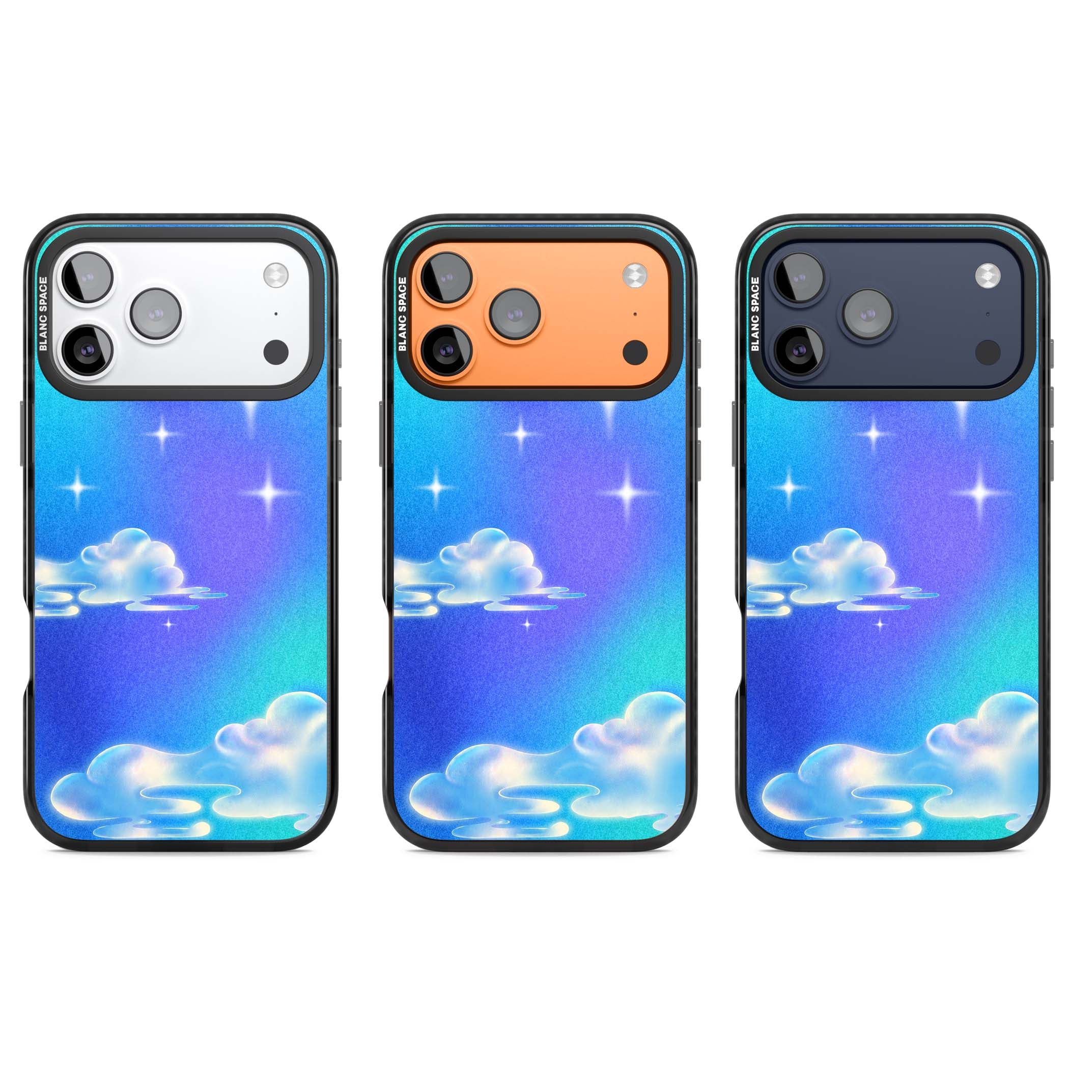 Aurora celestial iPhone case featuring dreamy iridescent clouds, sparkling stars and pastel blue purple sky | Clear Impact case for iPhone 17 Pro, iPhone 17 Pro Max