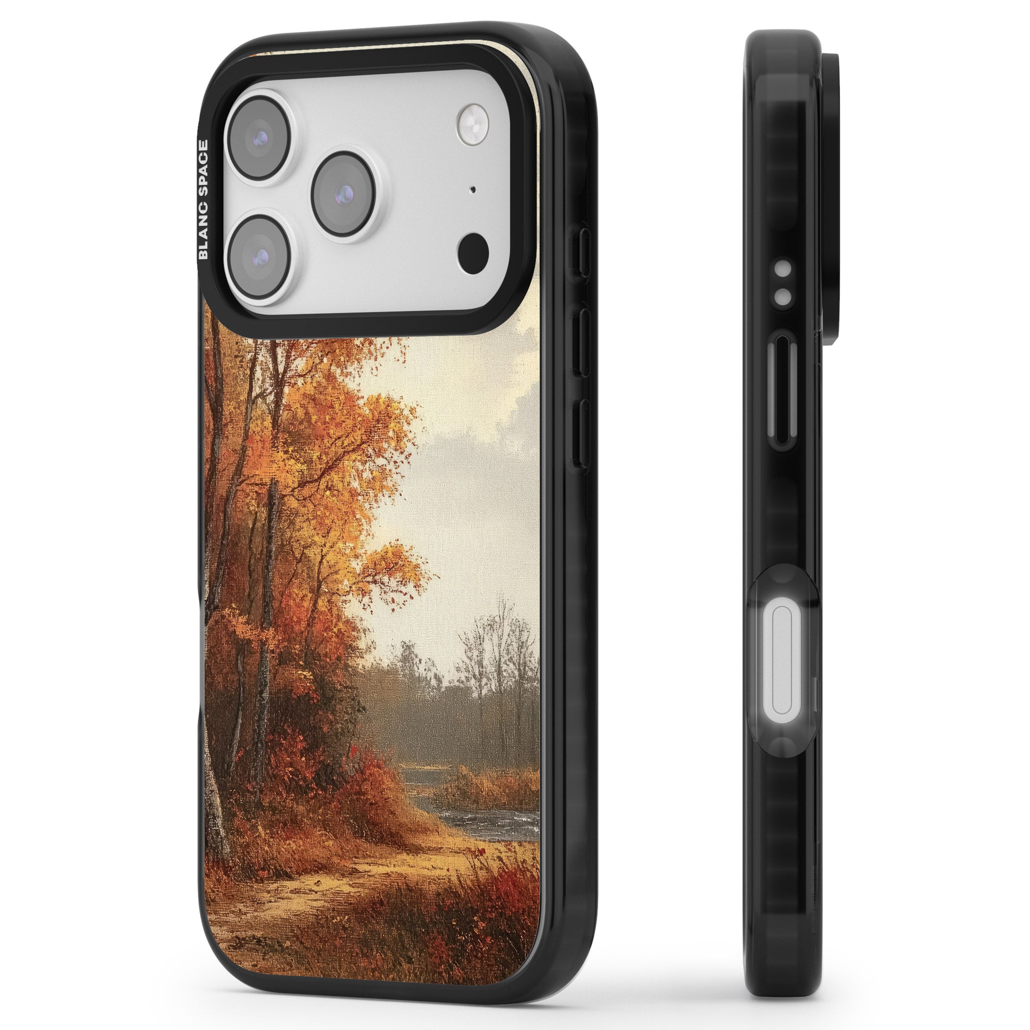 Vintage Autumn Oil Painting iPhone 17 Pro Max Impact Black Phone Case Side Profile