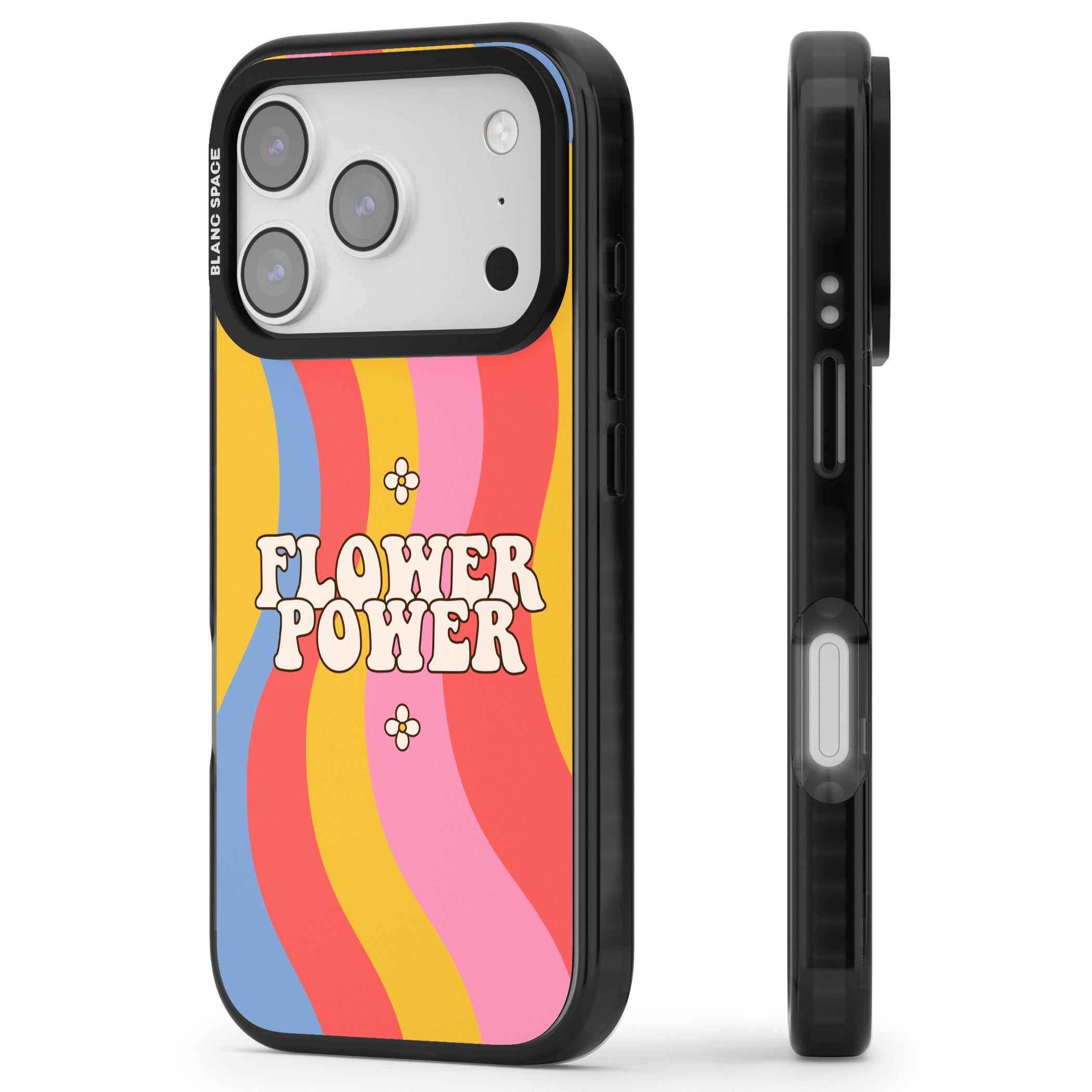 Melting Flower Power iPhone 17 Pro Max Impact Black Phone Case Side Profile