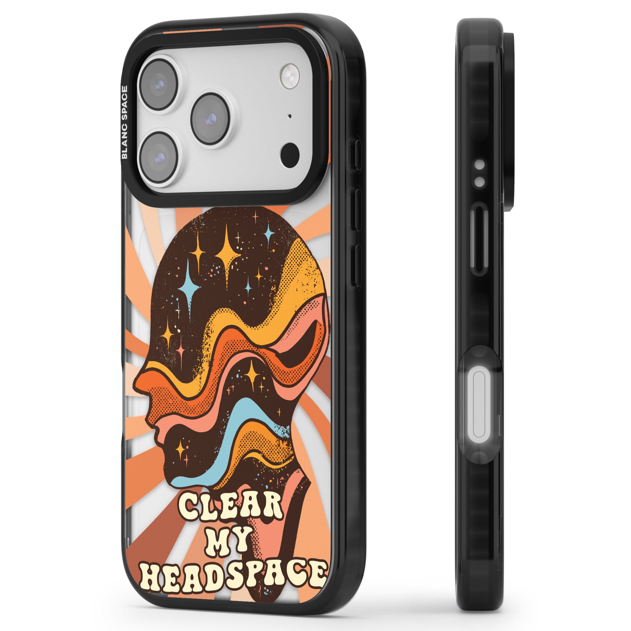 Clear My Headspace iPhone 17 Pro Max Impact Black Phone Case Side Profile