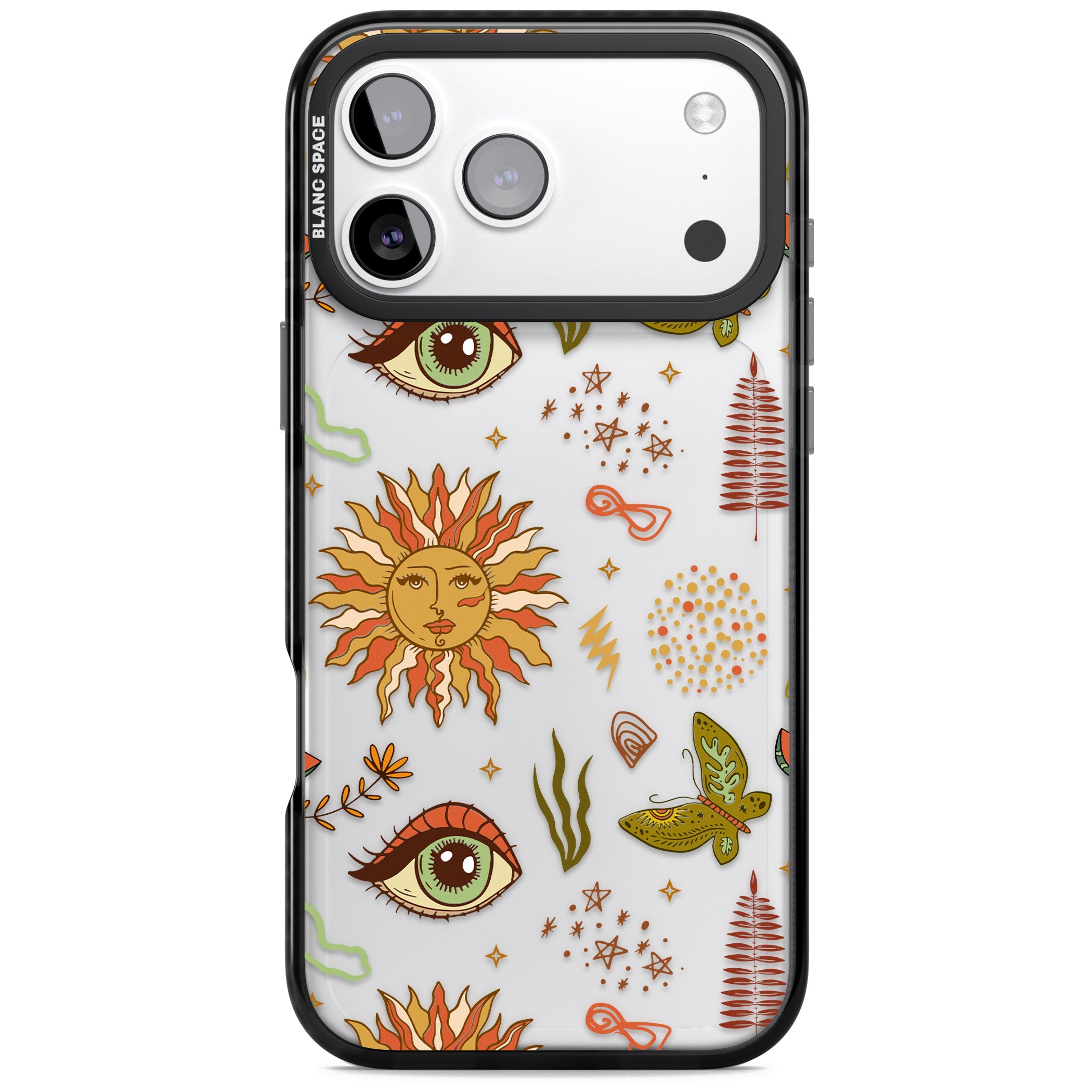 Boho Celestial Sun & Eye Pattern iPhone 17 Pro Max Impact Black Phone Case