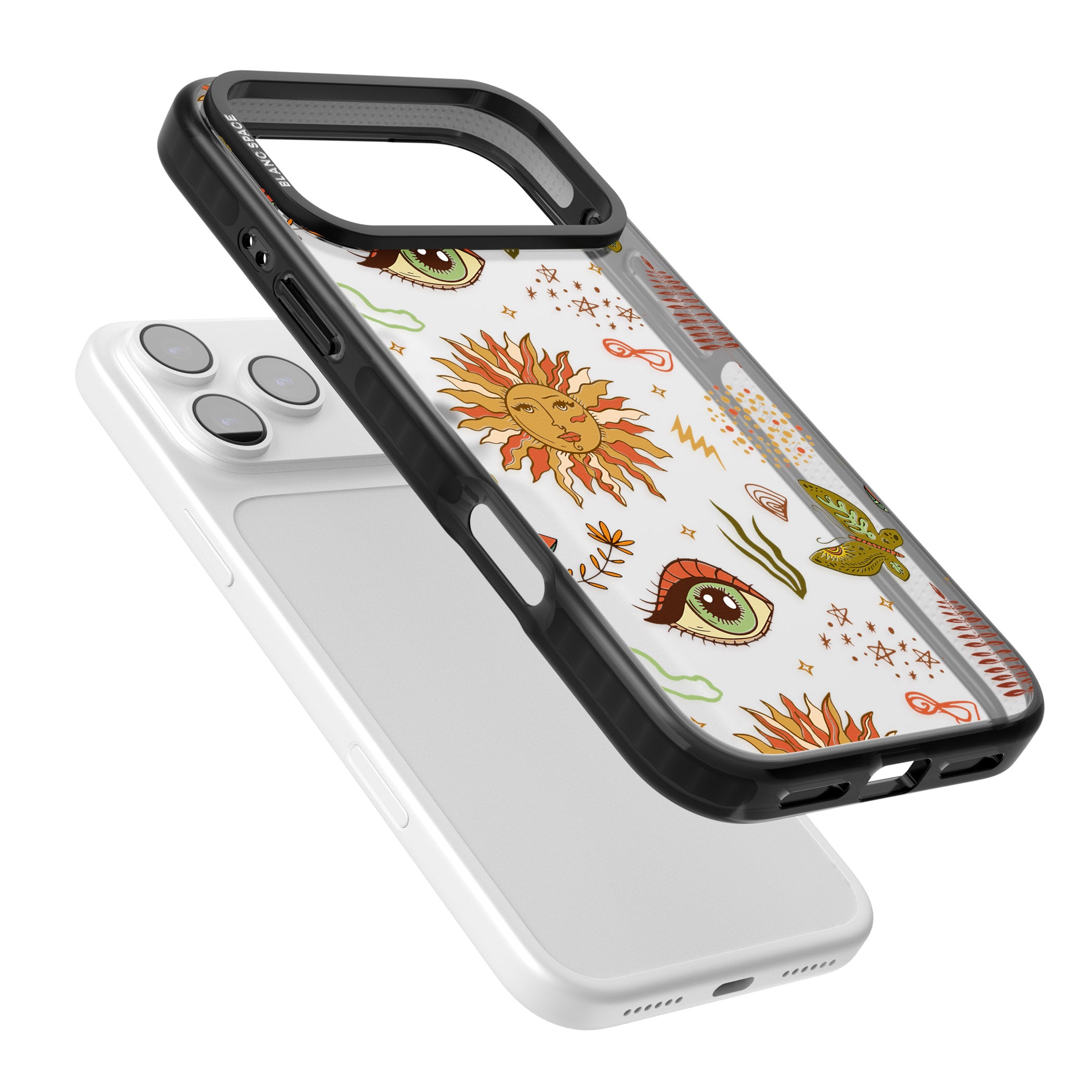 Boho Celestial Sun & Eye Pattern iPhone 17 Pro Max Impact Black Phone Case Colours