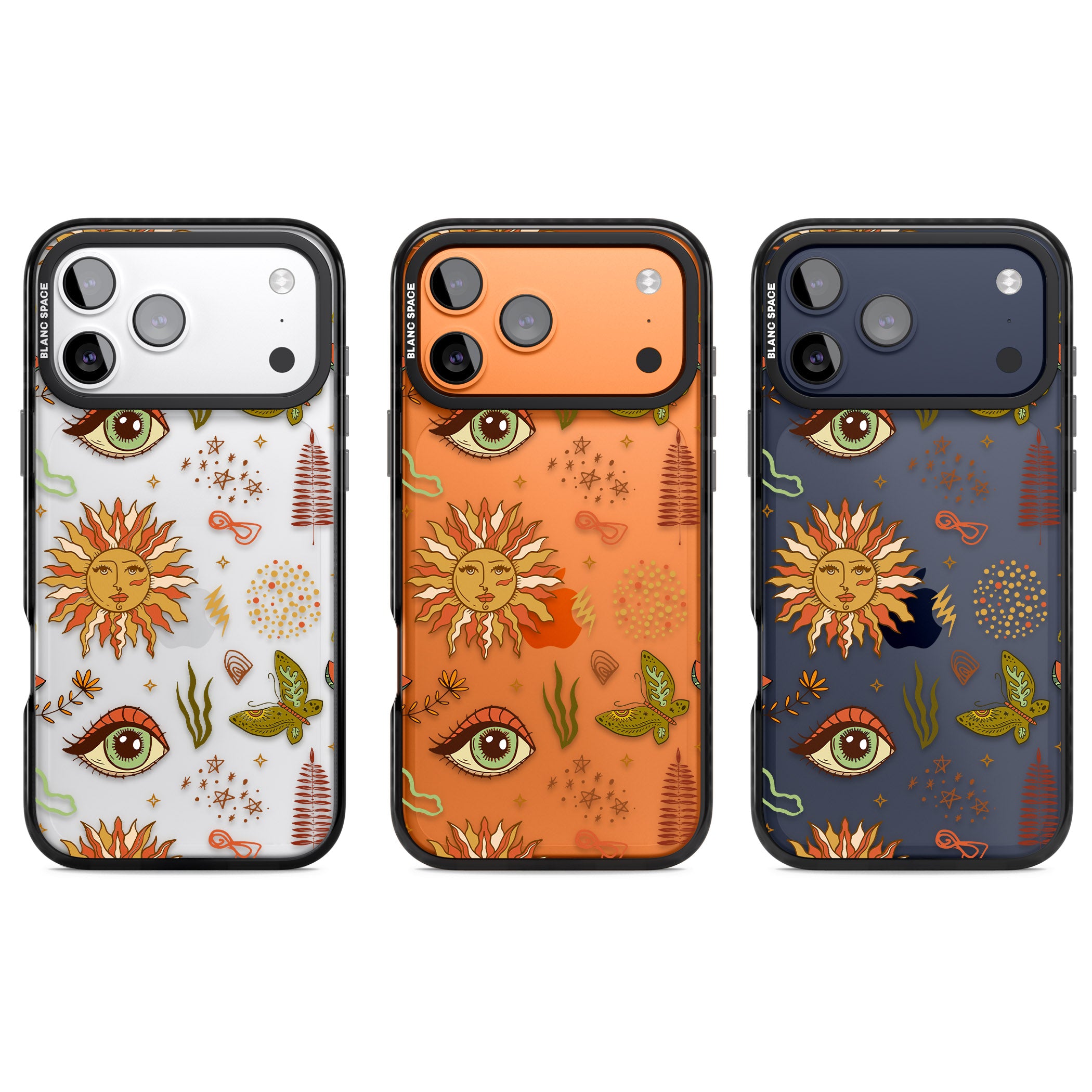 Boho Celestial Sun & Eye Pattern iPhone 17 Pro Impact Black Phone Case APT Impact Protection