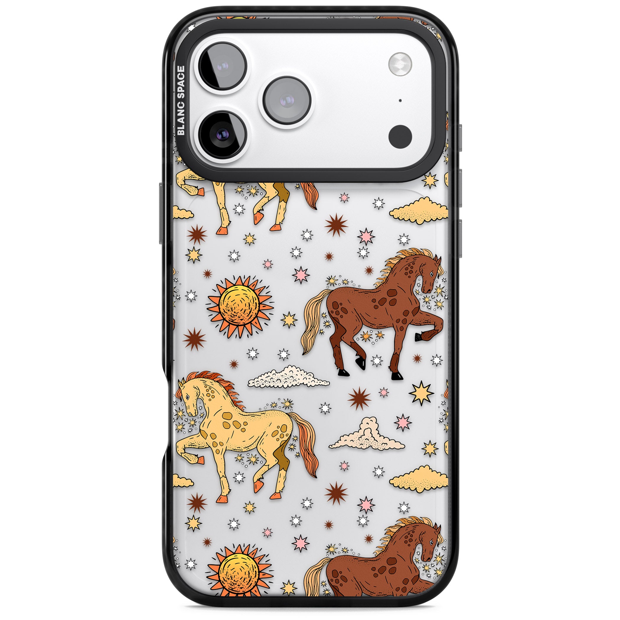 Boho Celestial Wild Horses iPhone 17 Pro Max Impact Black Phone Case