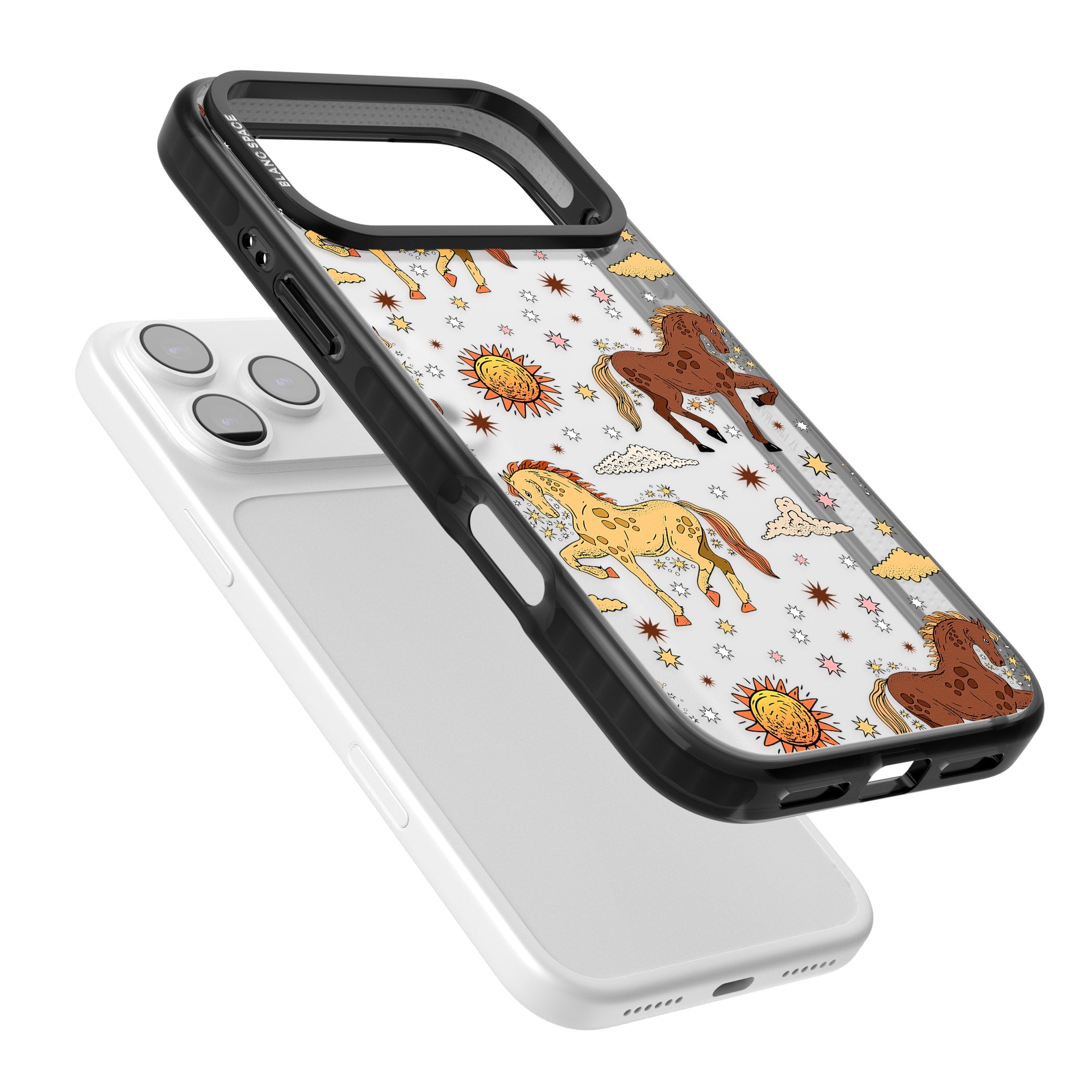 Boho Celestial Wild Horses iPhone 17 Pro Max Impact Black Phone Case Colours