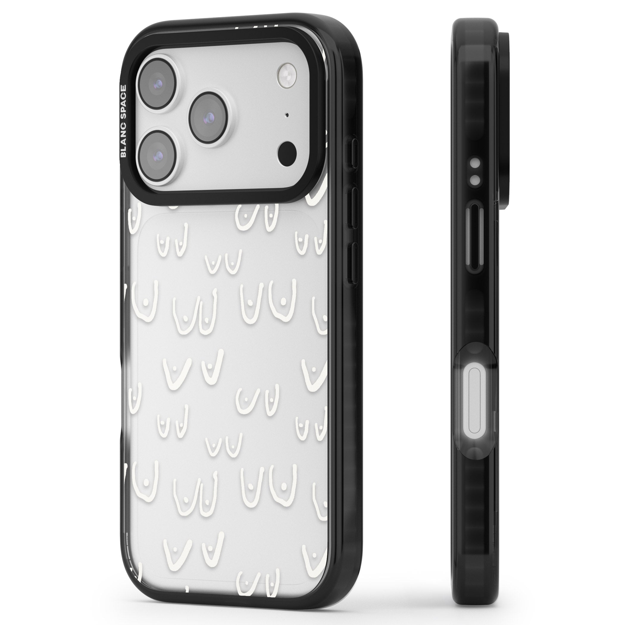 Boob Pattern (White) iPhone 17 Pro Max Impact Black Phone Case Side Profile