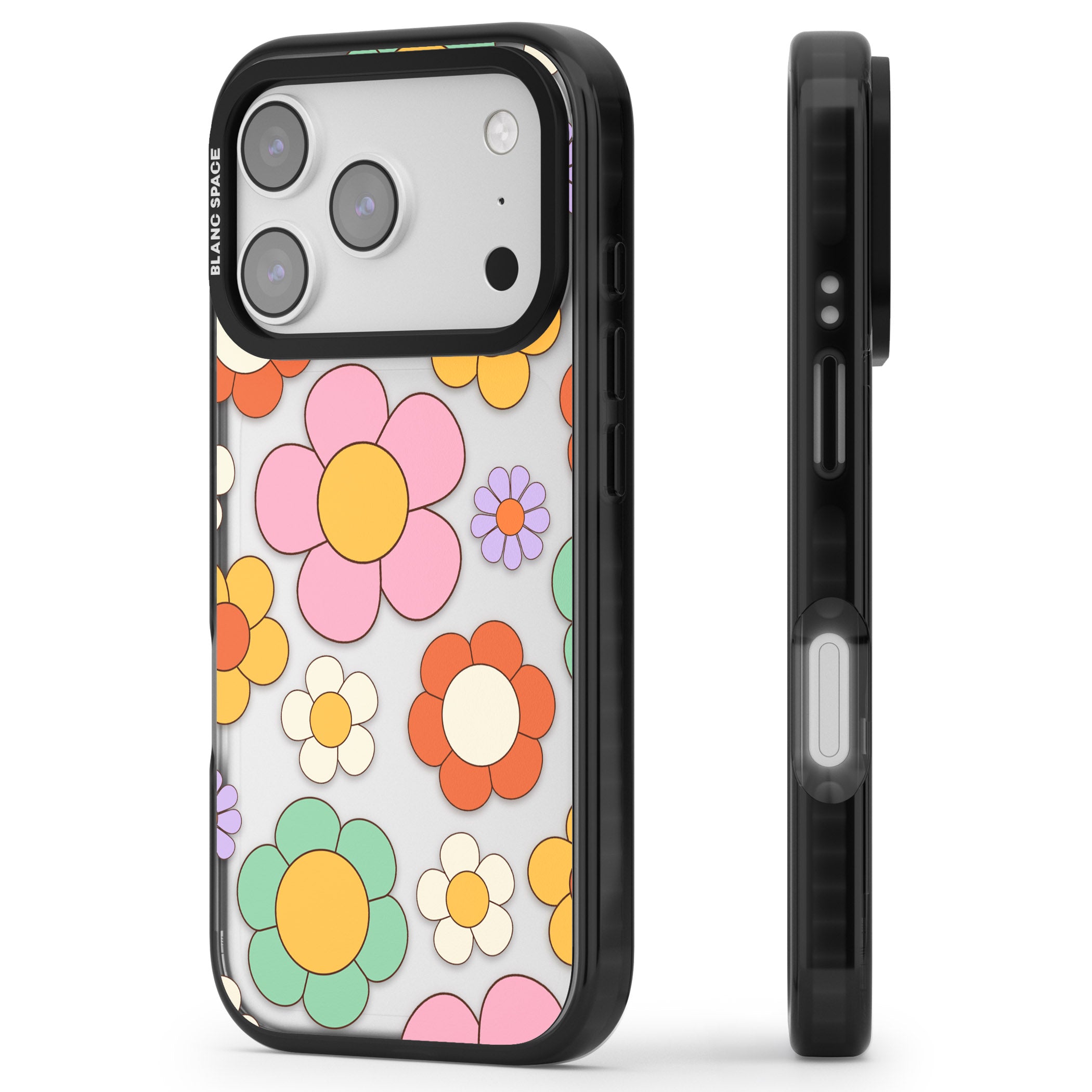 Groovy Blossoms iPhone 17 Pro Max Impact Black Phone Case Side Profile