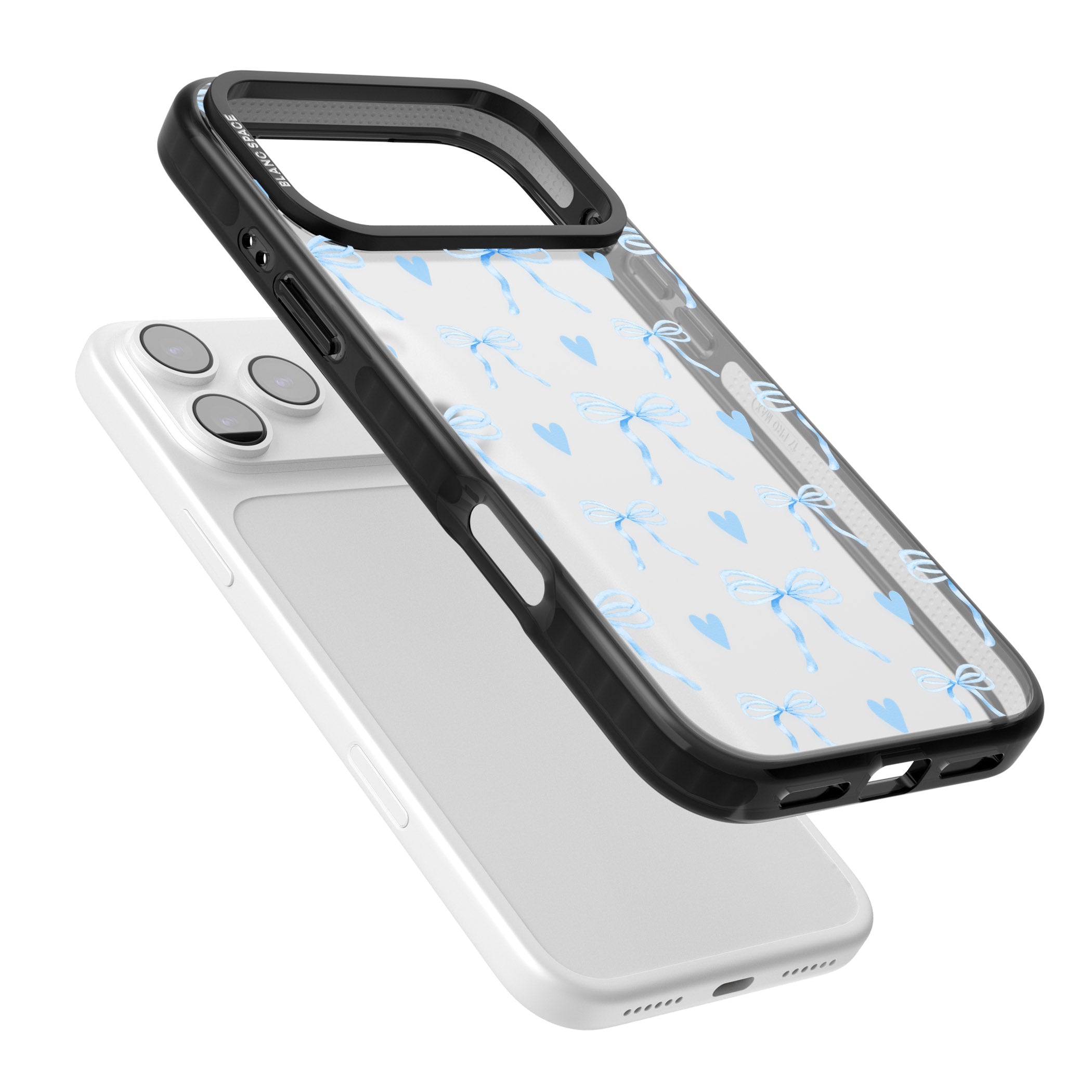 Blue Bows & Hearts iPhone 17 Pro Max Impact Black Phone Case Colours