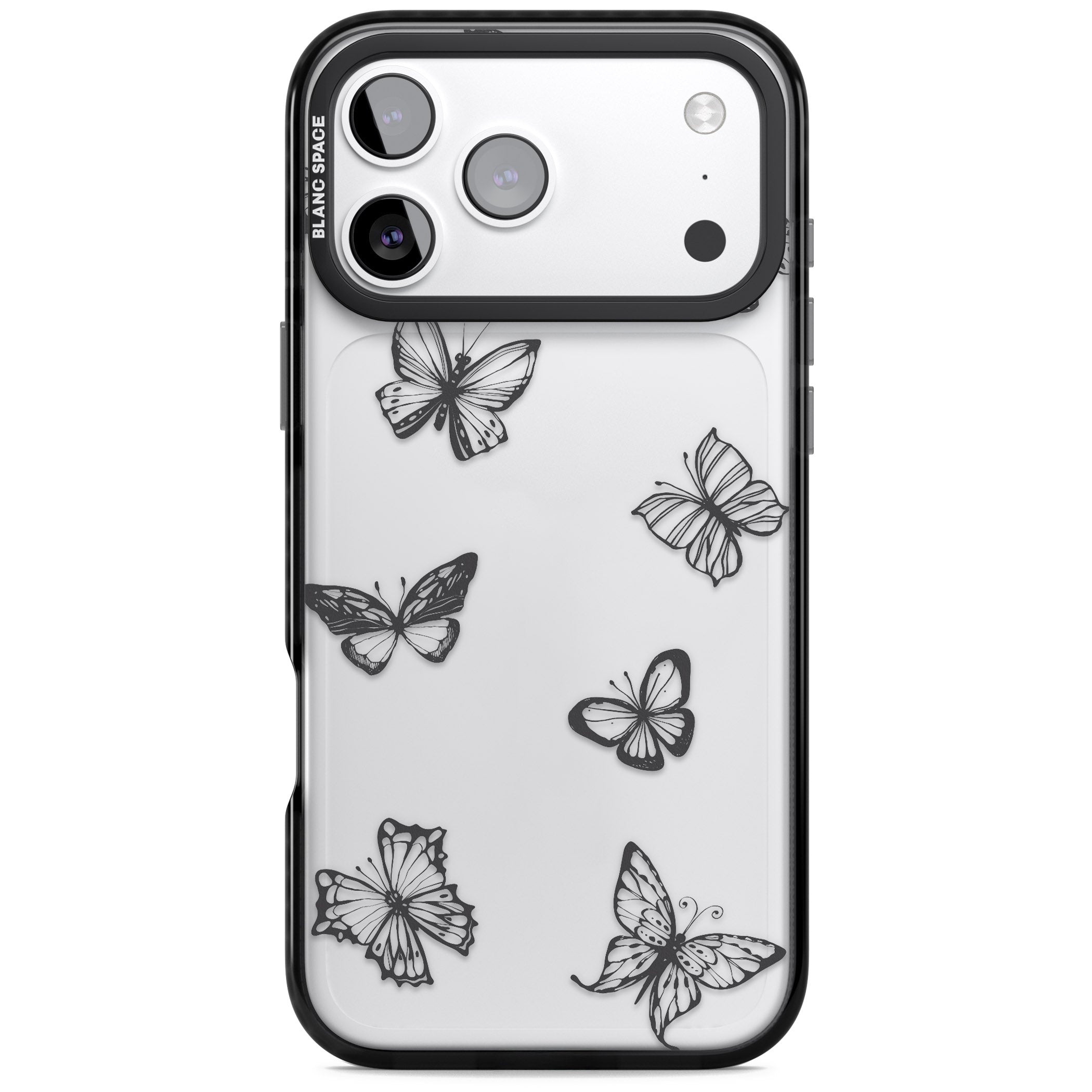 Grey Butterfly Line Pattern iPhone 17 Pro Max Impact Black Phone Case