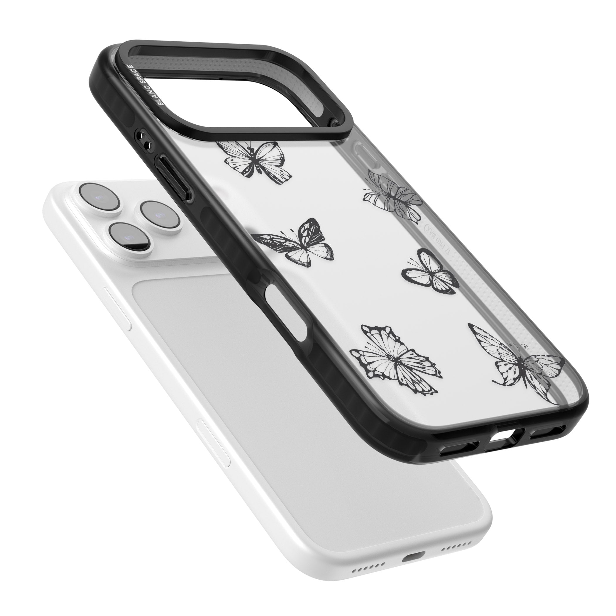Grey Butterfly Line Pattern iPhone 17 Pro Max Impact Black Phone Case Colours