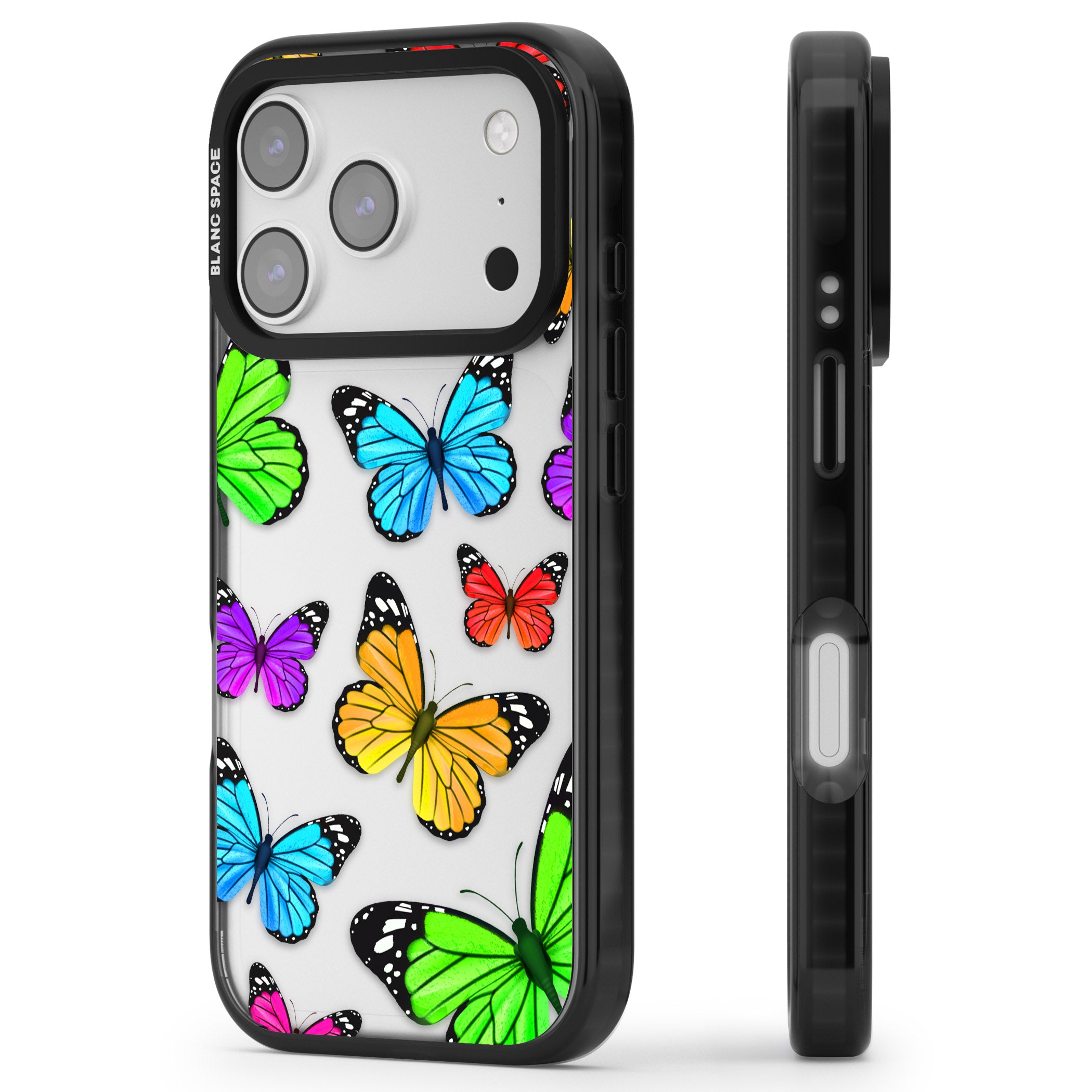 Vibrant Butterflies iPhone 17 Pro Max Impact Black Phone Case Side Profile