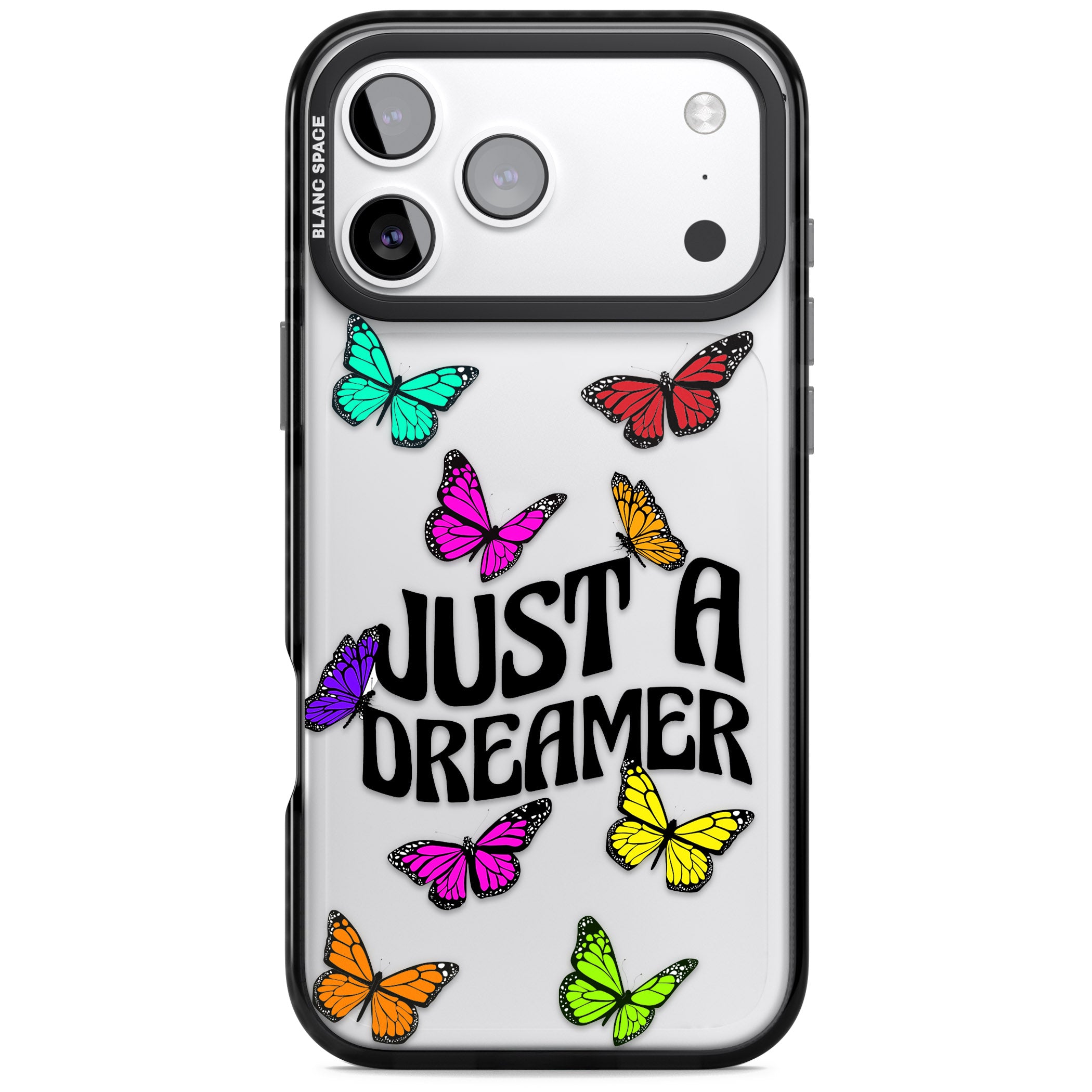 Just A Dreamer Butterfly iPhone 17 Pro Max Impact Black Phone Case