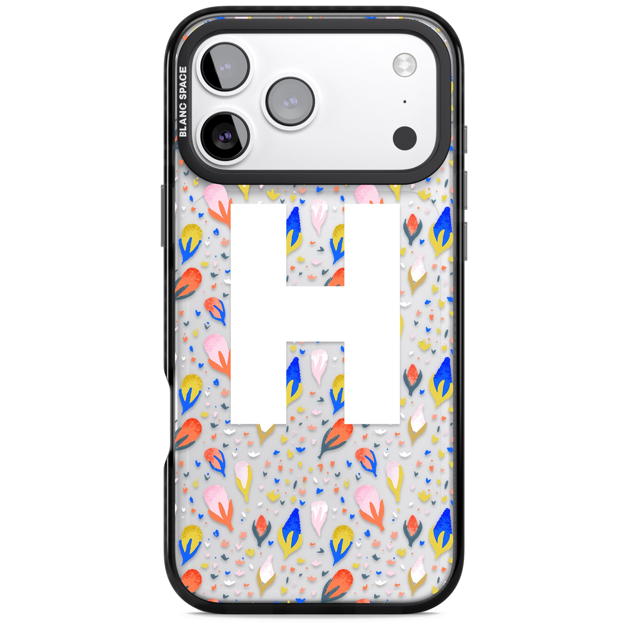 Personalised Abstract Floral Initial iPhone 17 Pro Max Impact Black Phone Case