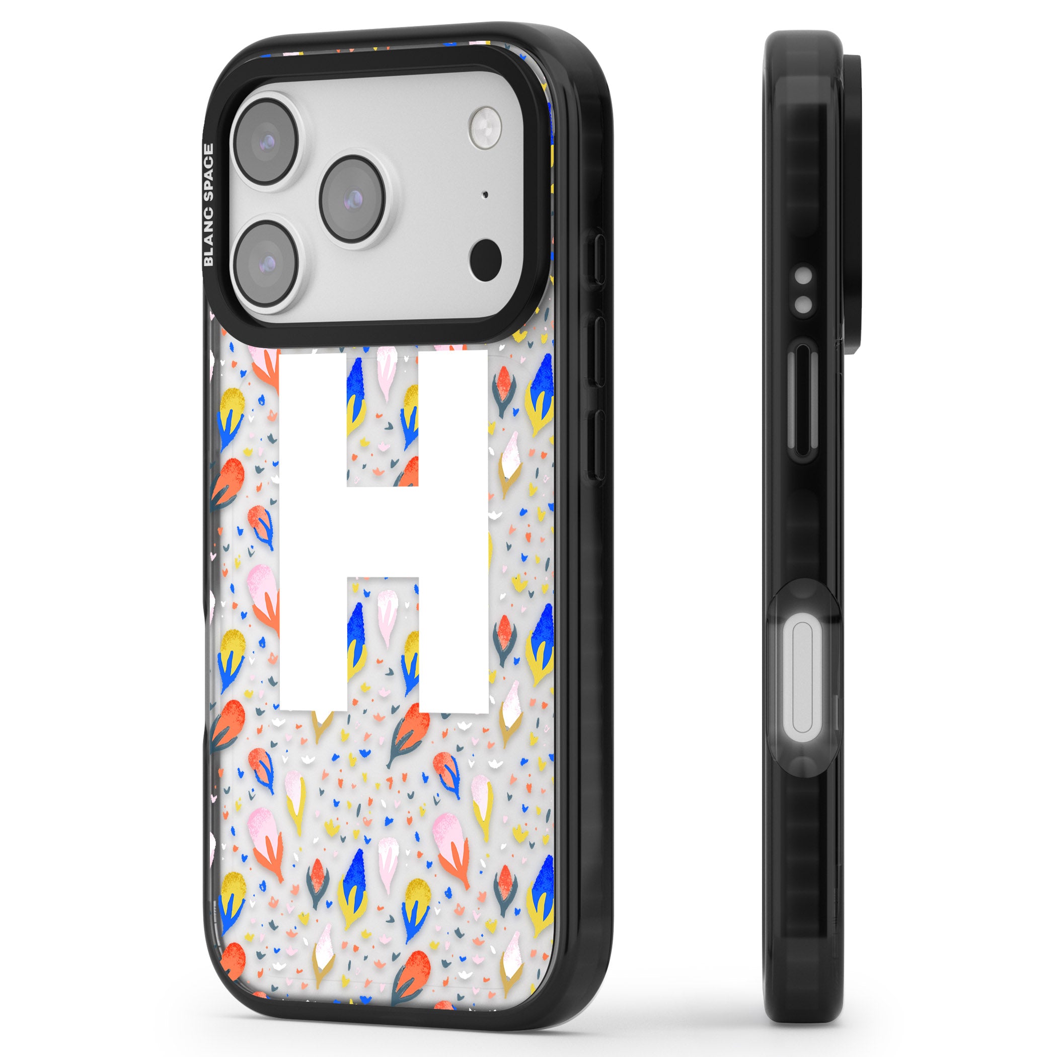 Personalised Abstract Floral Initial iPhone 17 Pro Max Impact Black Phone Case Side Profile