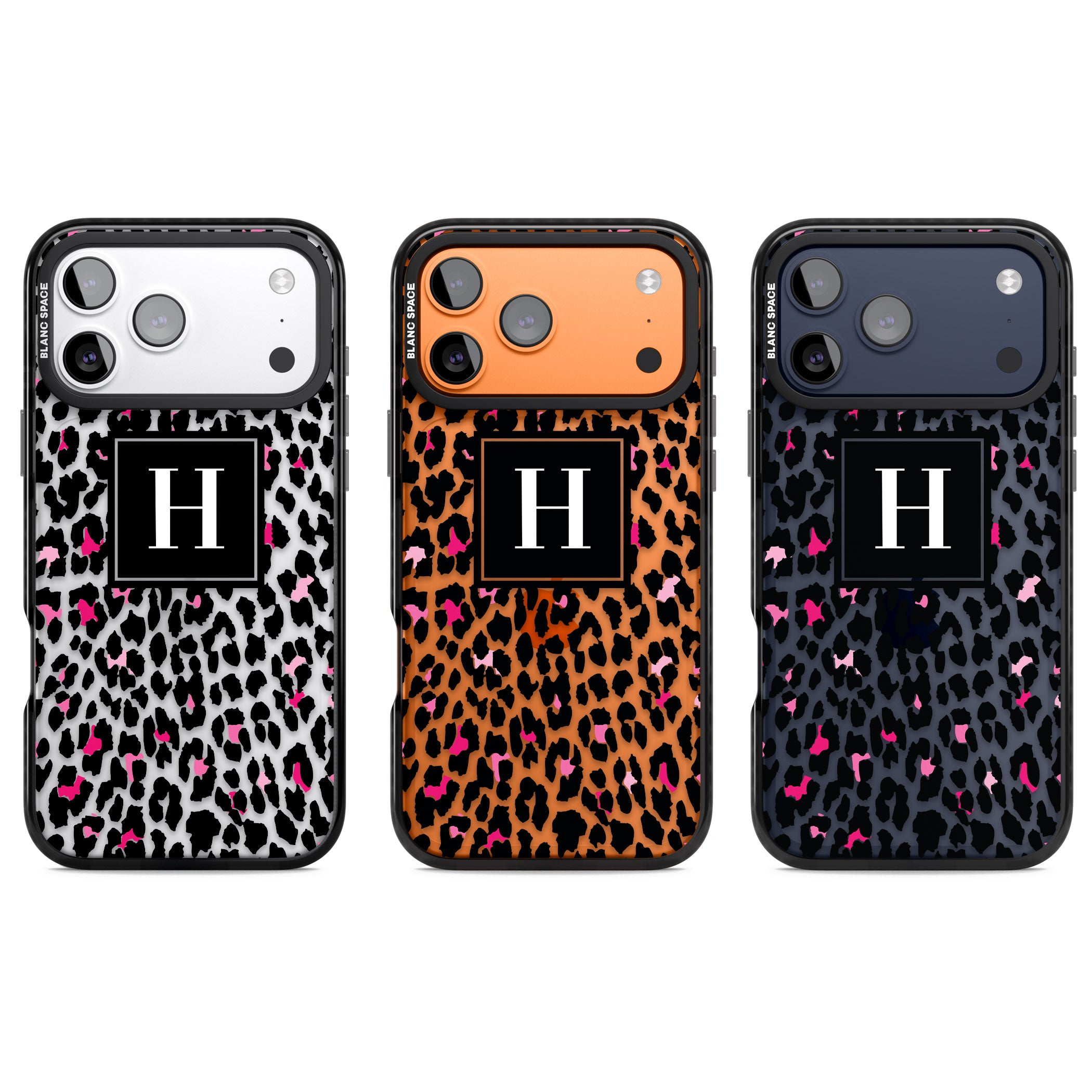 Personalised Clear Pink Leopard Monogram iPhone 17 Pro Impact Black Phone Case APT Impact Protection