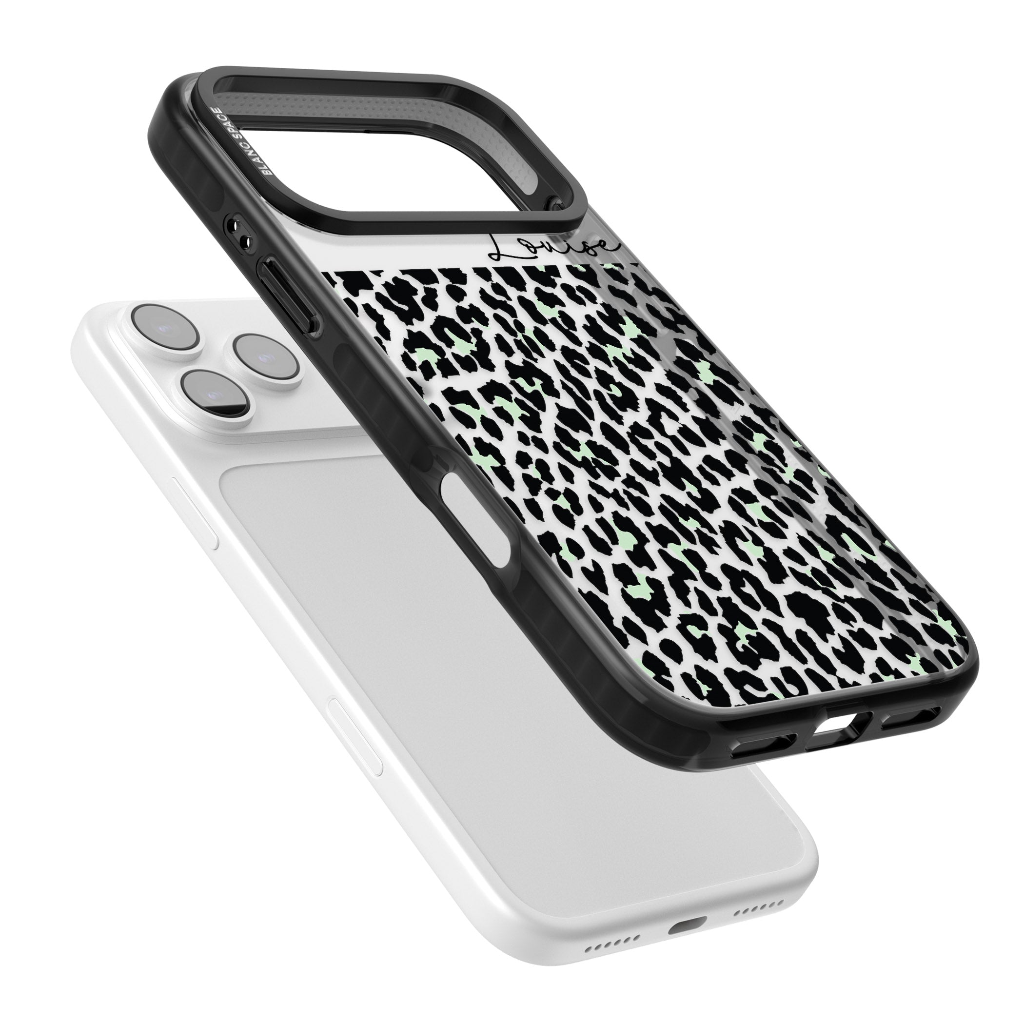 Personalised Seafoam Leopard iPhone 17 Pro Max Impact Black Phone Case Colours