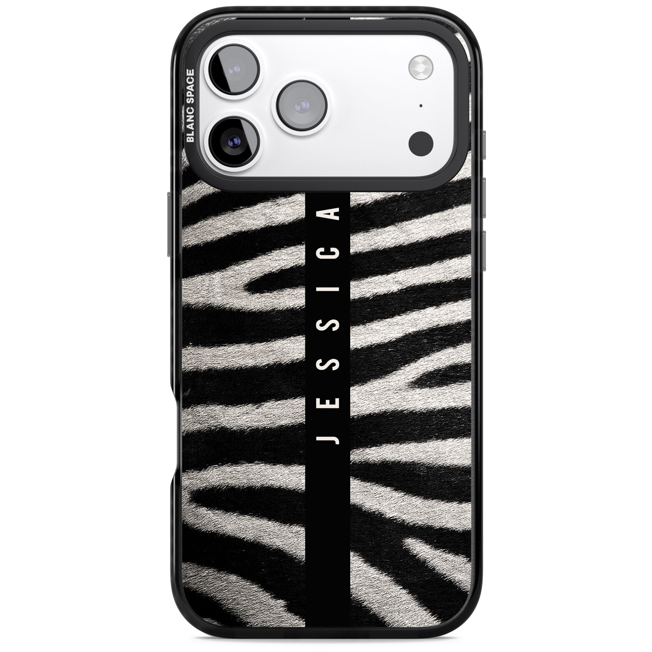Personalised Zebra Print iPhone 17 Pro Max Impact Black Phone Case