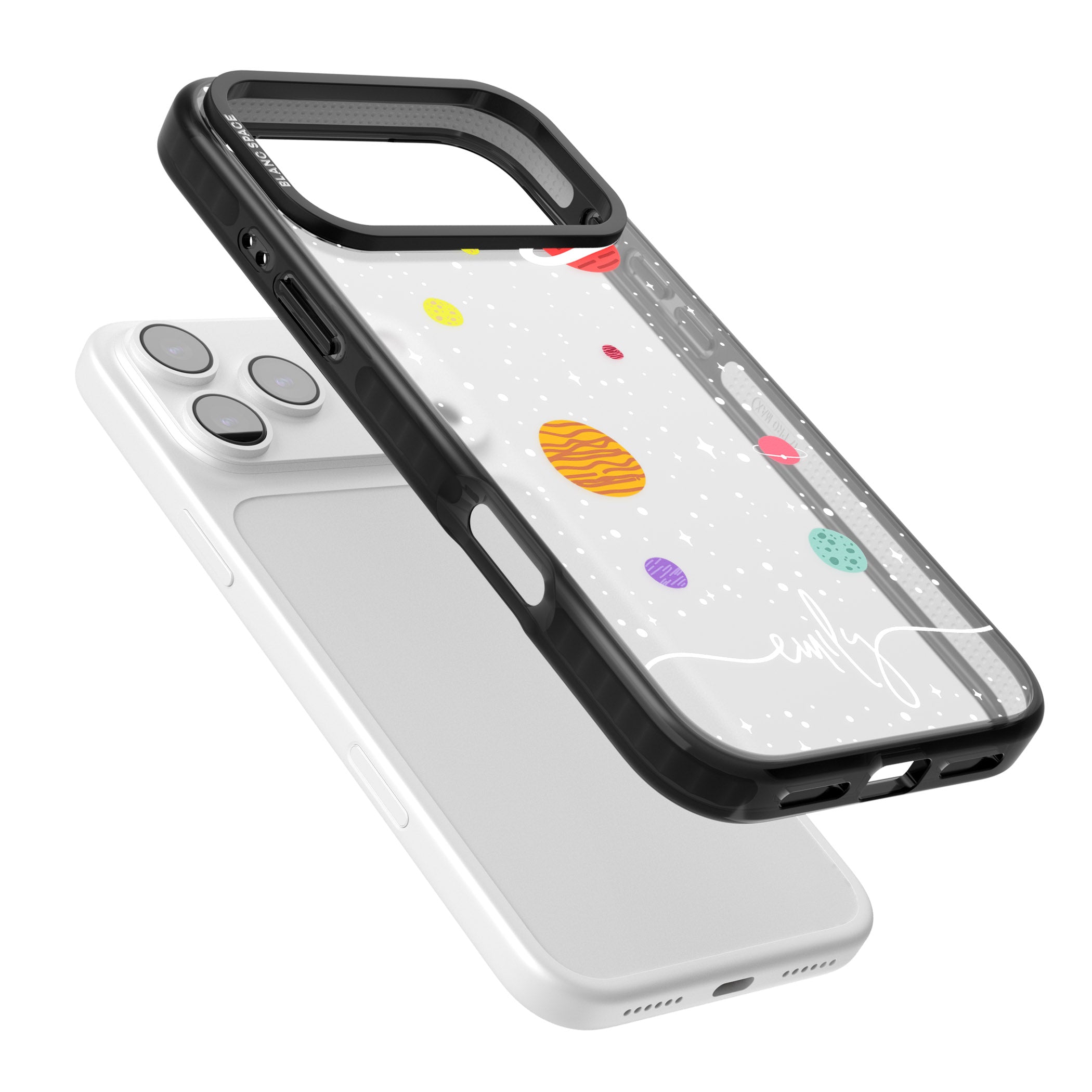 Personalised Cute Cartoon Planet (Clear) iPhone 17 Pro Max Impact Black Phone Case Colours