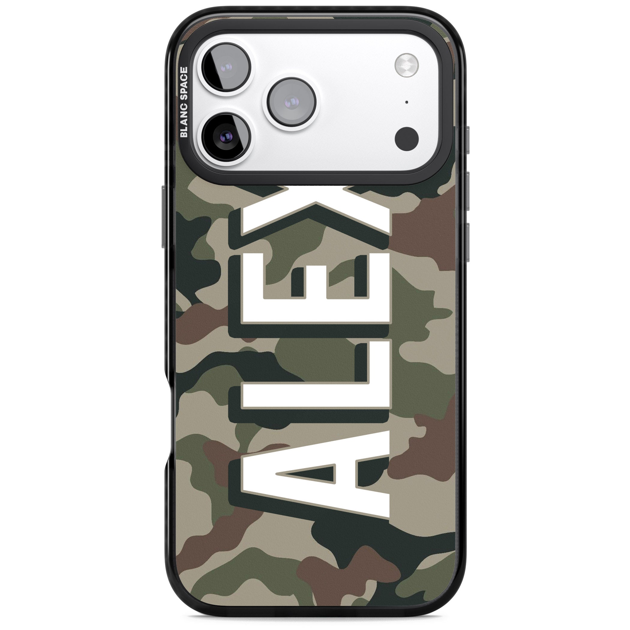 Personalised Classic Green Camo iPhone 17 Pro Max Impact Black Phone Case