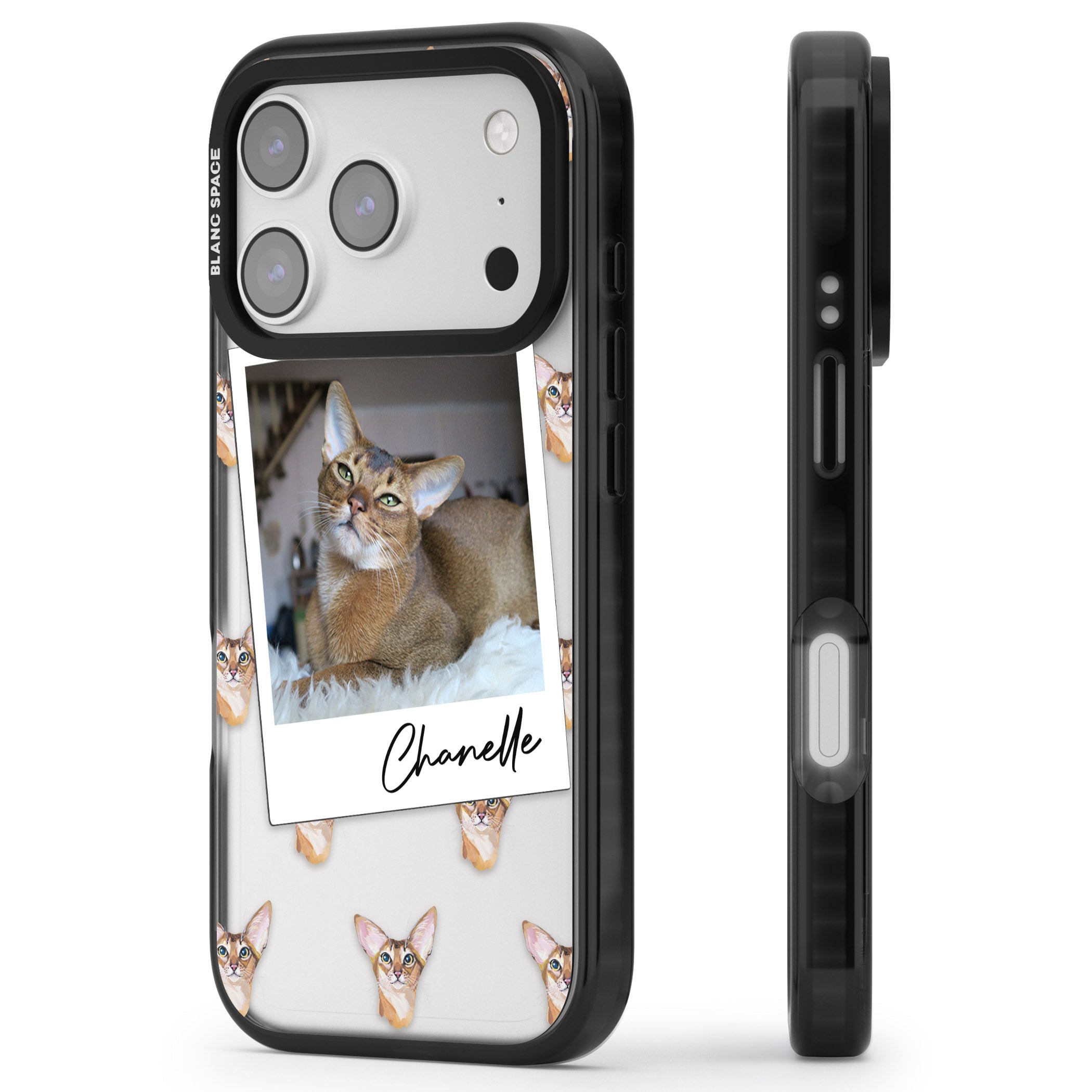 Personalised Abyssinian Cat Photo iPhone 17 Pro Max Impact Black Phone Case Side Profile