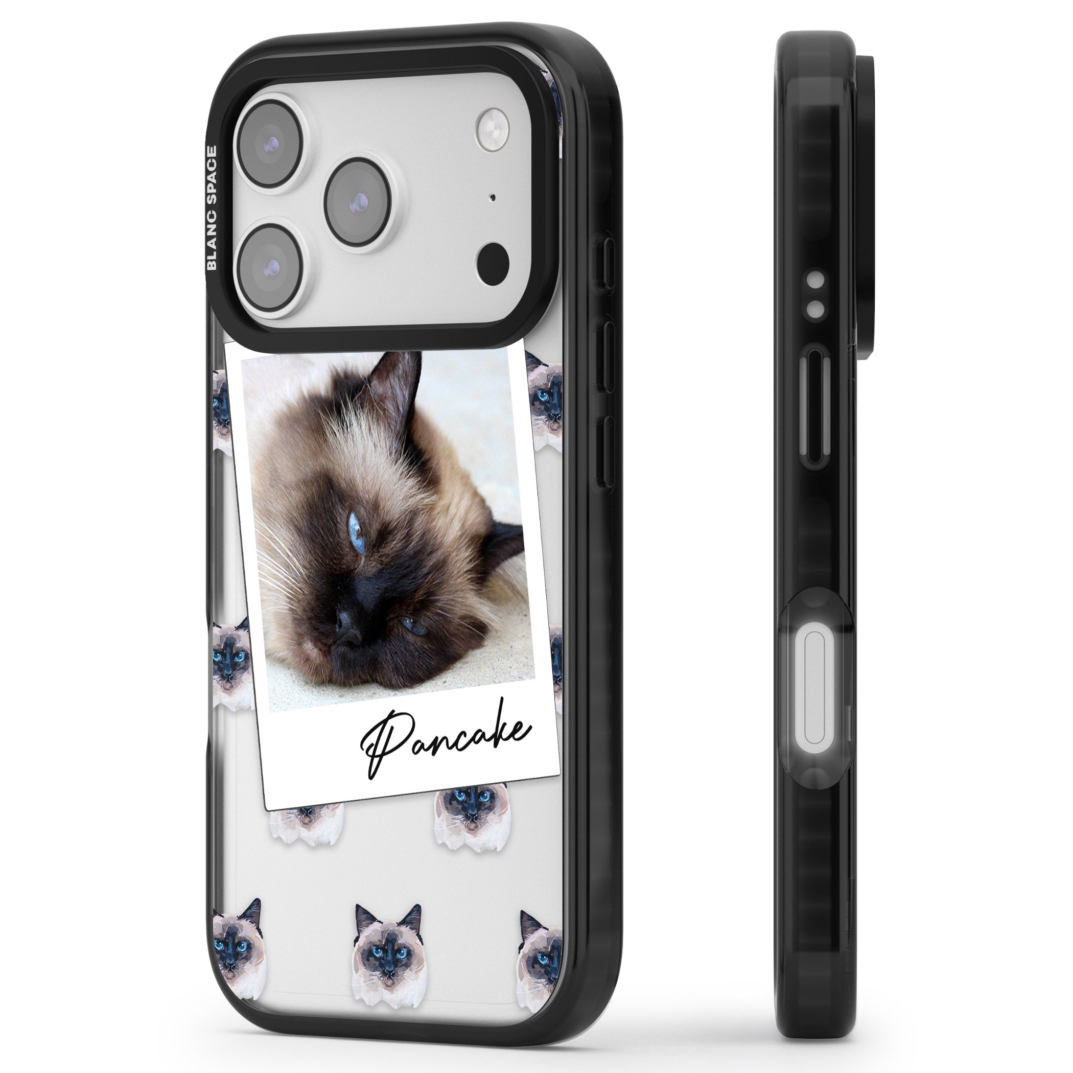 Personalised Burmese Cat Photo iPhone 17 Pro Max Impact Black Phone Case Side Profile
