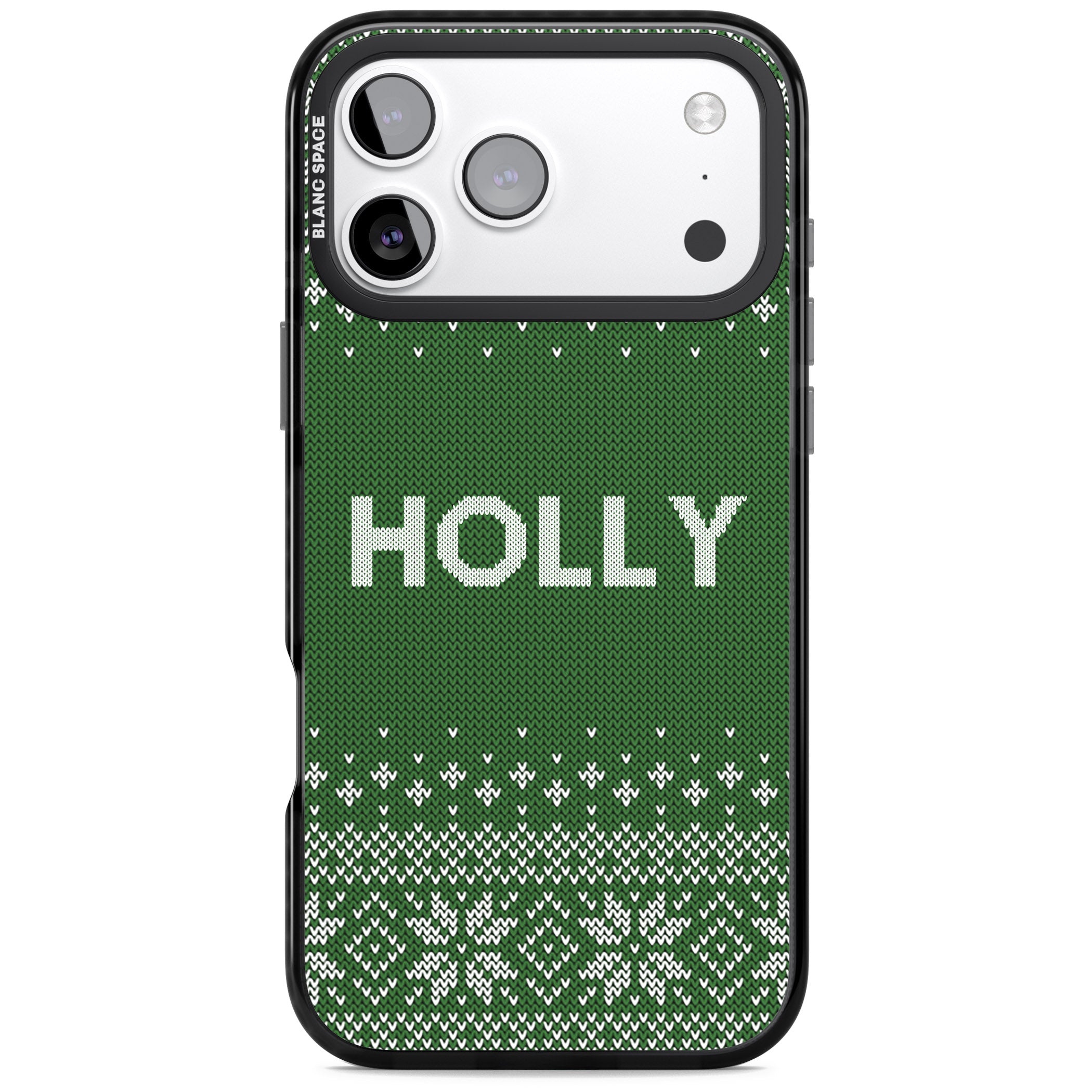 Personalised Green Christmas Knit iPhone 17 Pro Max Impact Black Phone Case