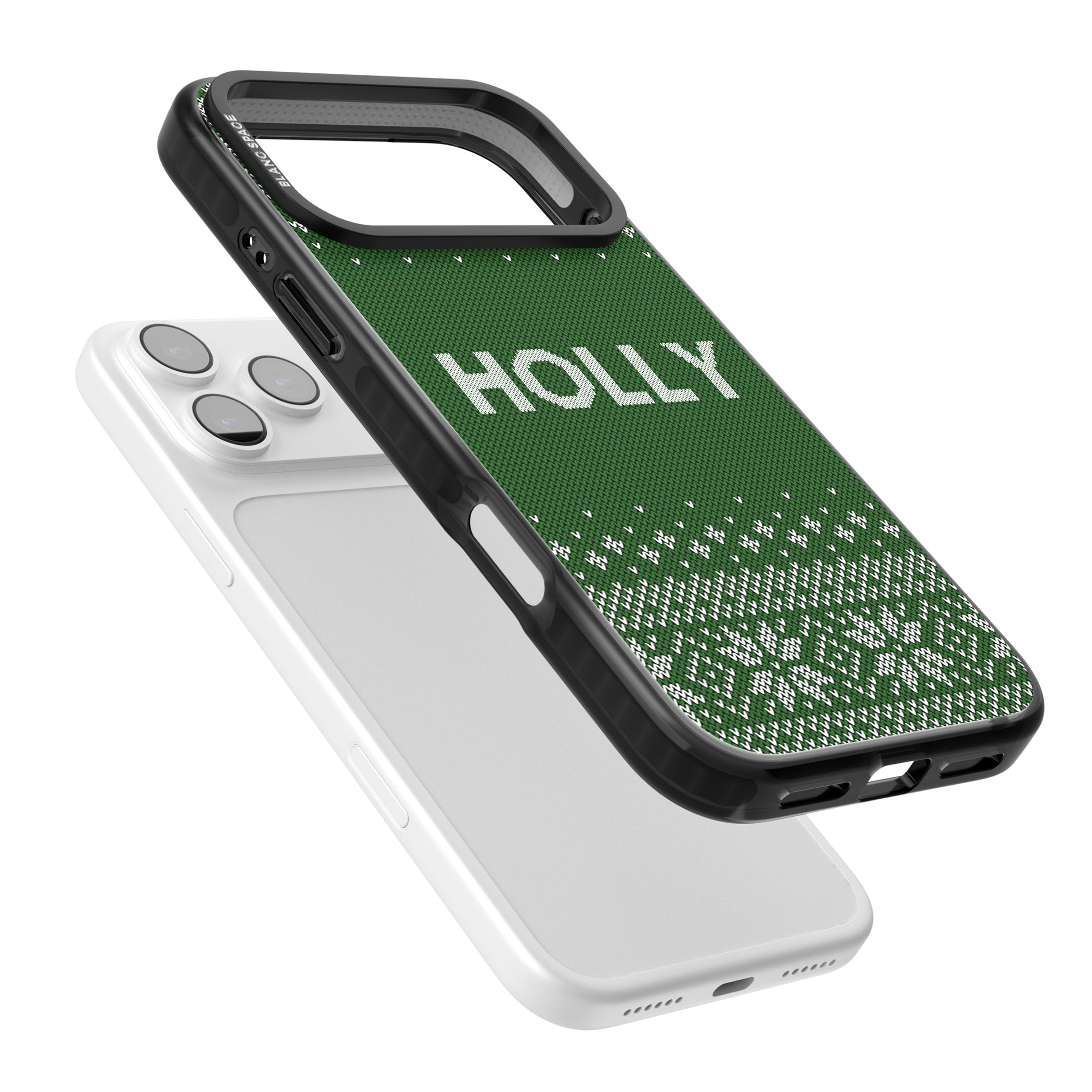 Personalised Green Christmas Knit iPhone 17 Pro Max Impact Black Phone Case Colours