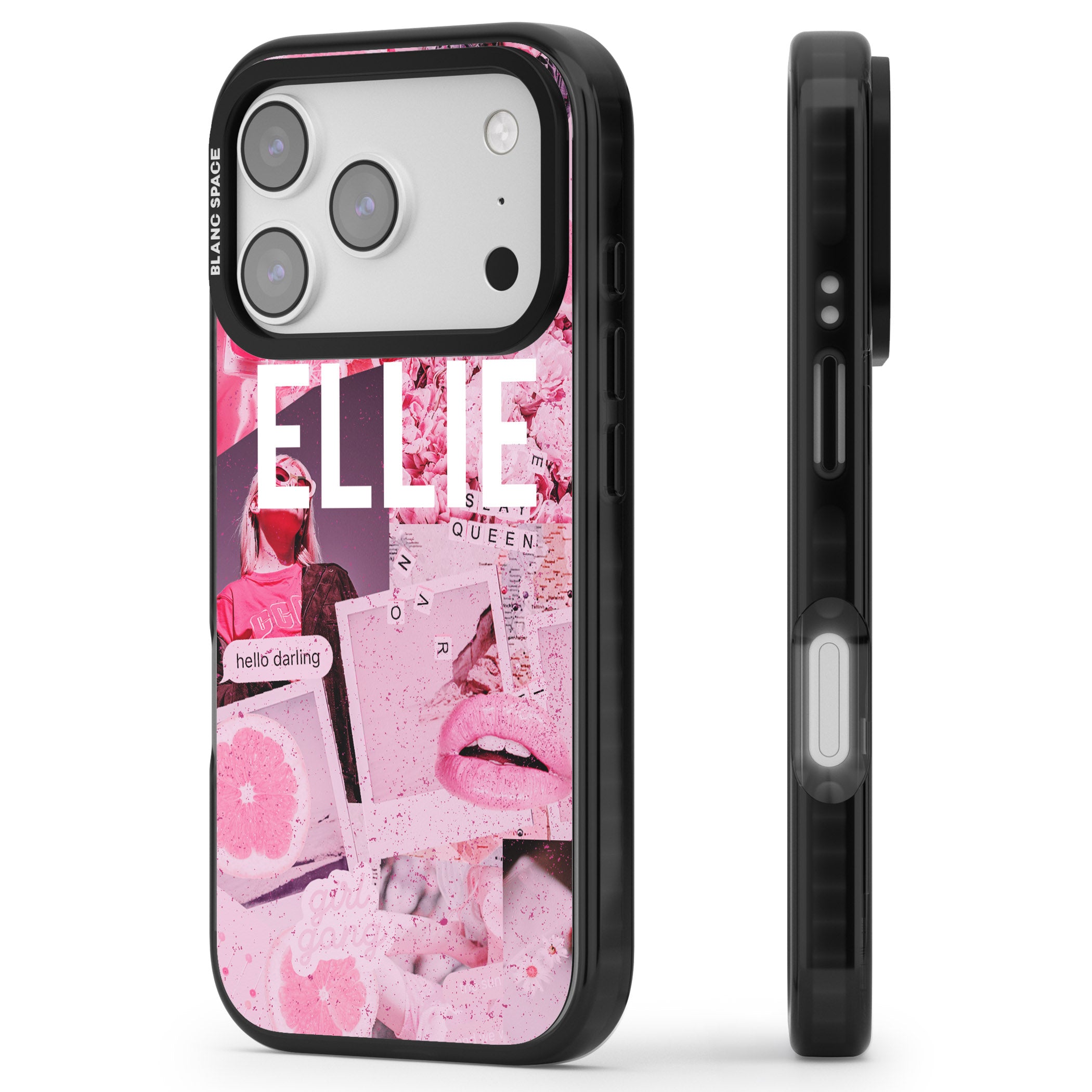 Personalised Sweet Pink Collage iPhone 17 Pro Max Impact Black Phone Case Side Profile