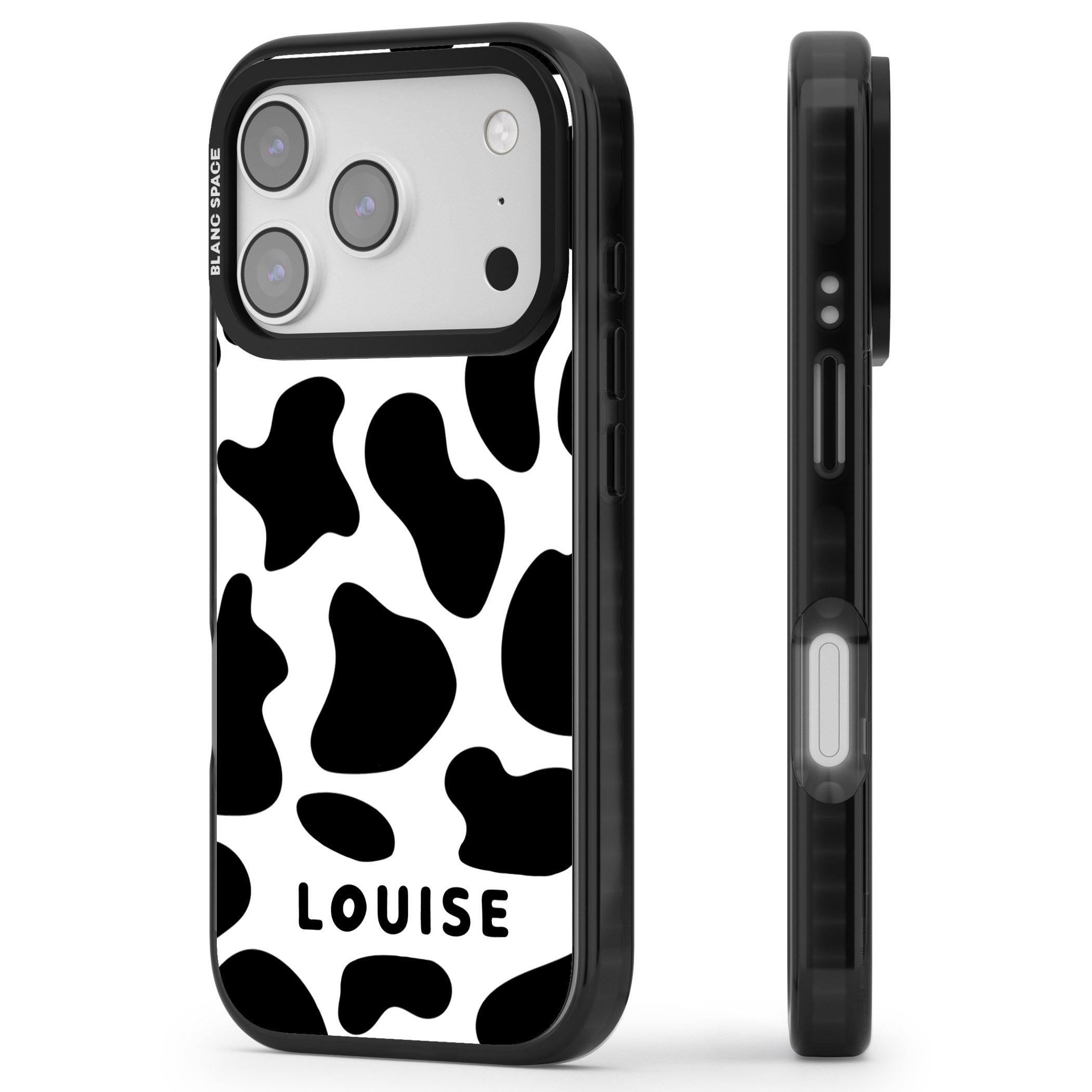 Personalised Cow Print iPhone 17 Pro Max Impact Black Phone Case Side Profile