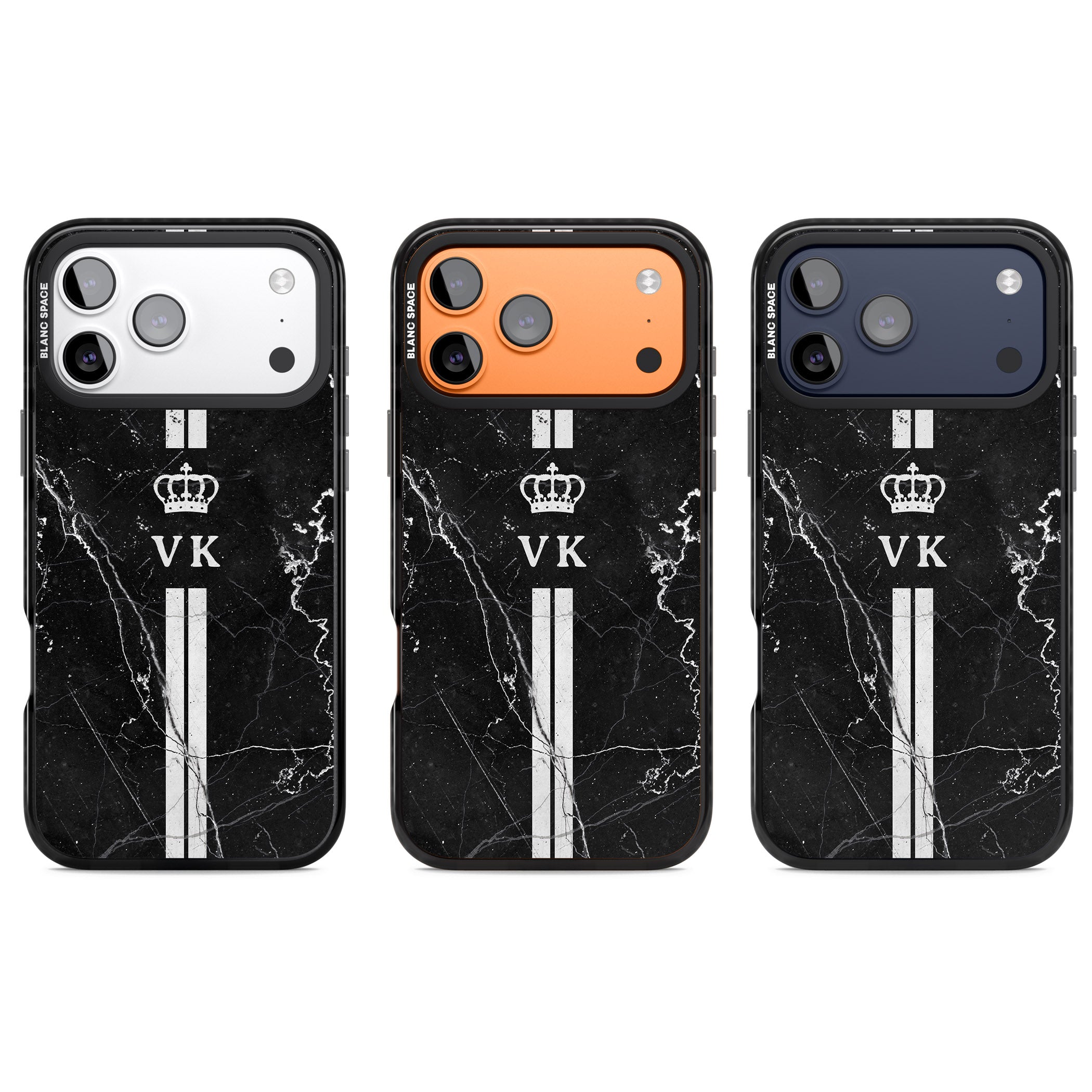 Personalised Black Marble Stripe Initials iPhone 17 Pro Impact Black Phone Case APT Impact Protection