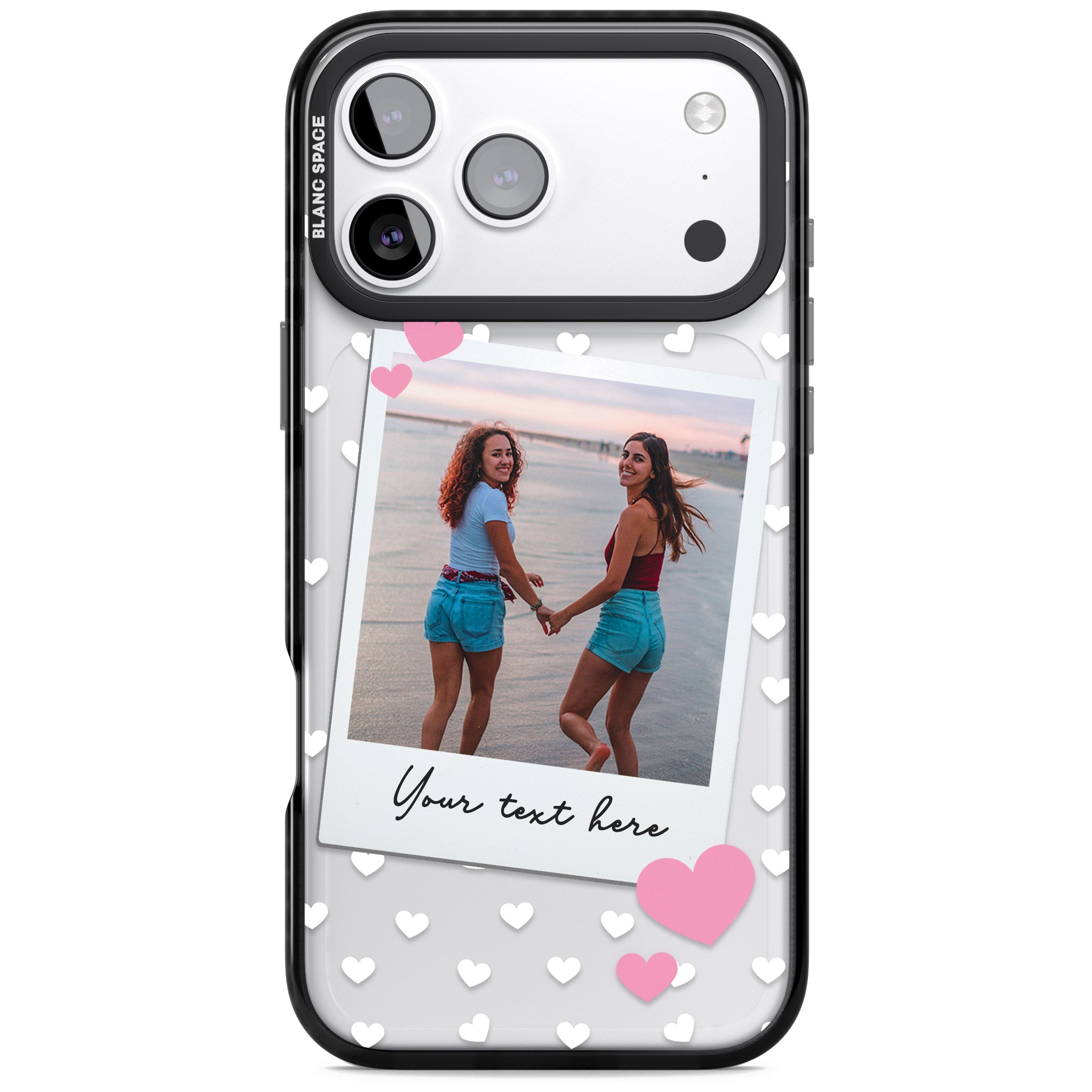 Personalised Hearts Instant Camera Photo iPhone 17 Pro Max Impact Black Phone Case