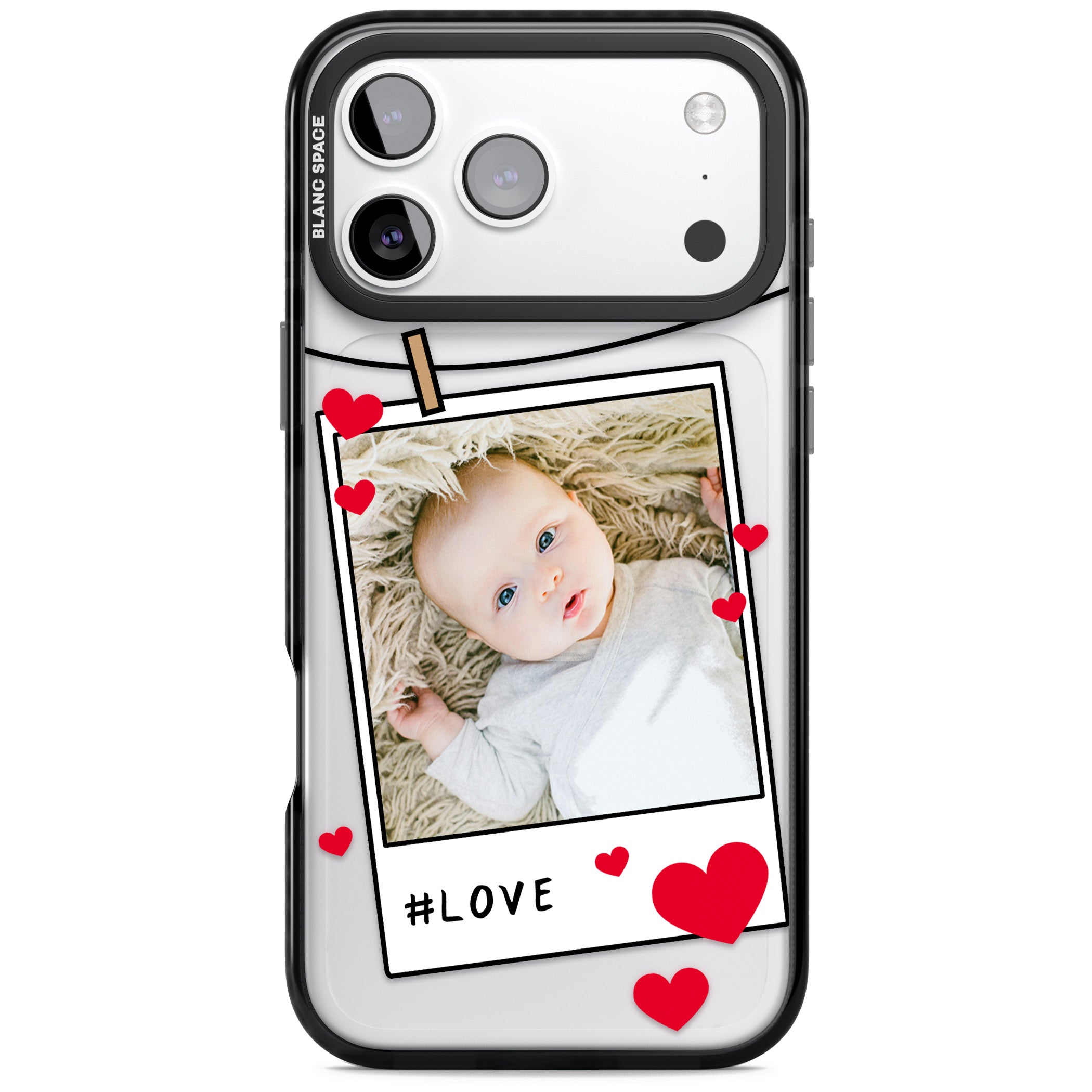 Personalised Paperclip & Hearts Instant Camera Photo iPhone 17 Pro Max Impact Black Phone Case