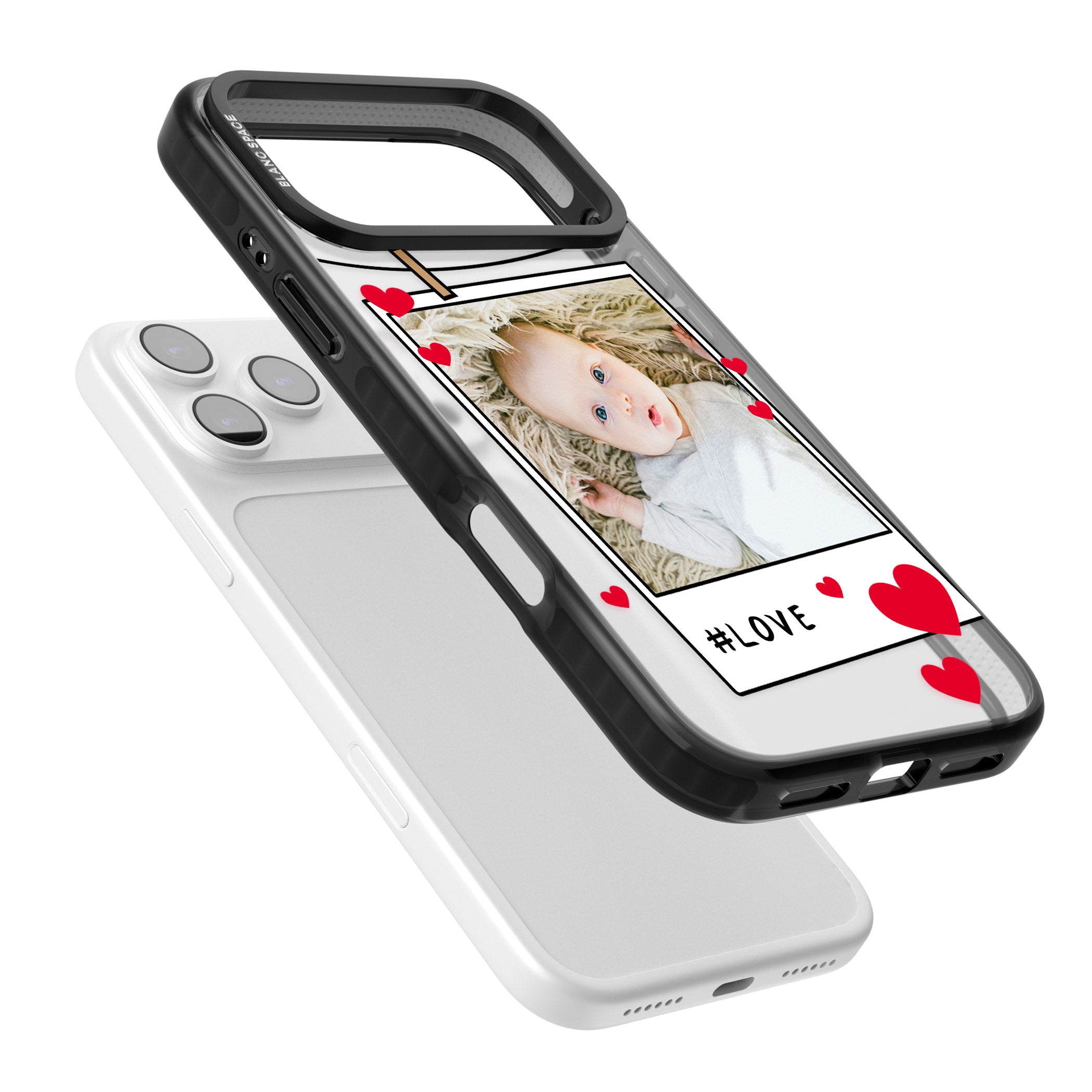 Personalised Paperclip & Hearts Instant Camera Photo iPhone 17 Pro Max Impact Black Phone Case Colours