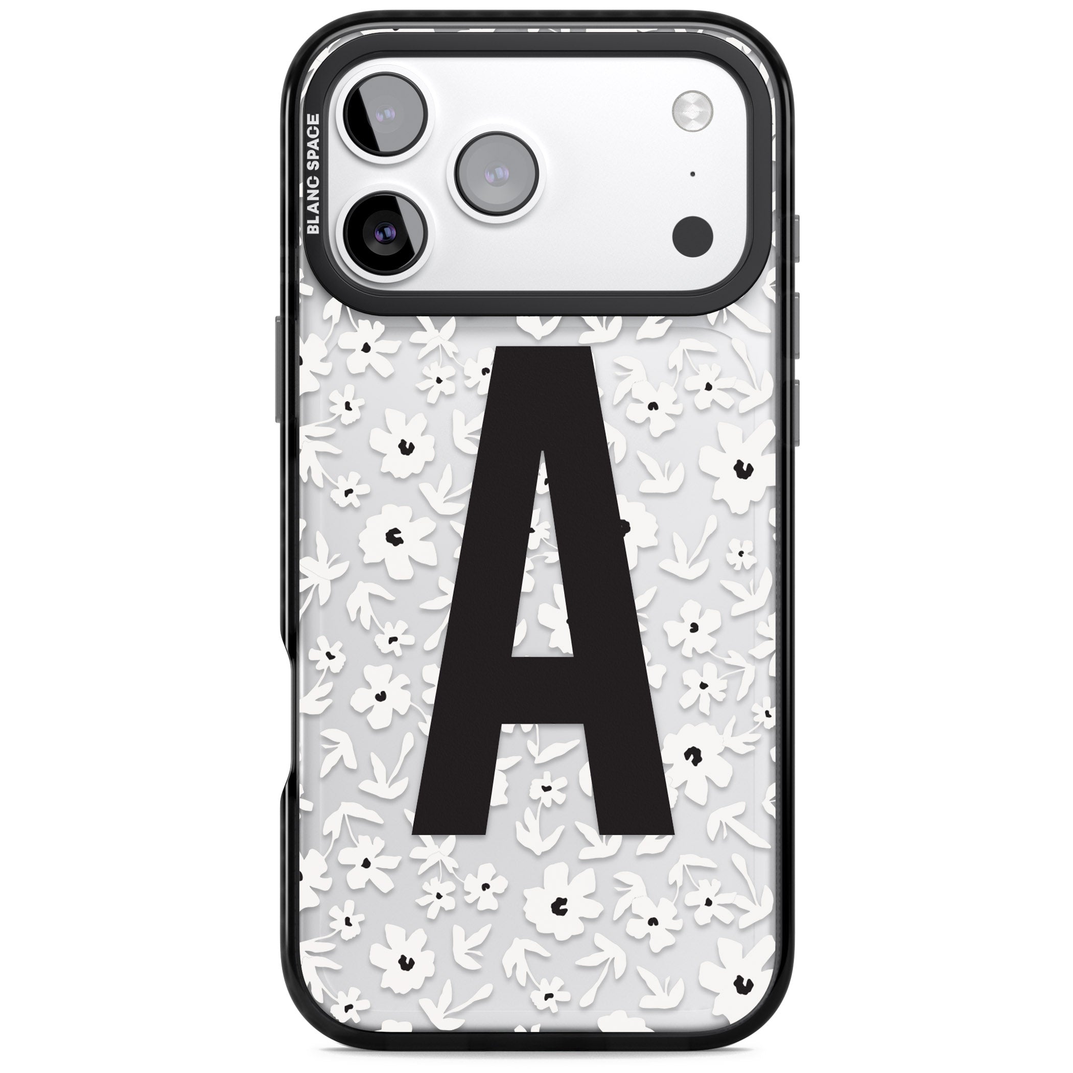 Personalised Bold Initial Floral iPhone 17 Pro Max Impact Black Phone Case