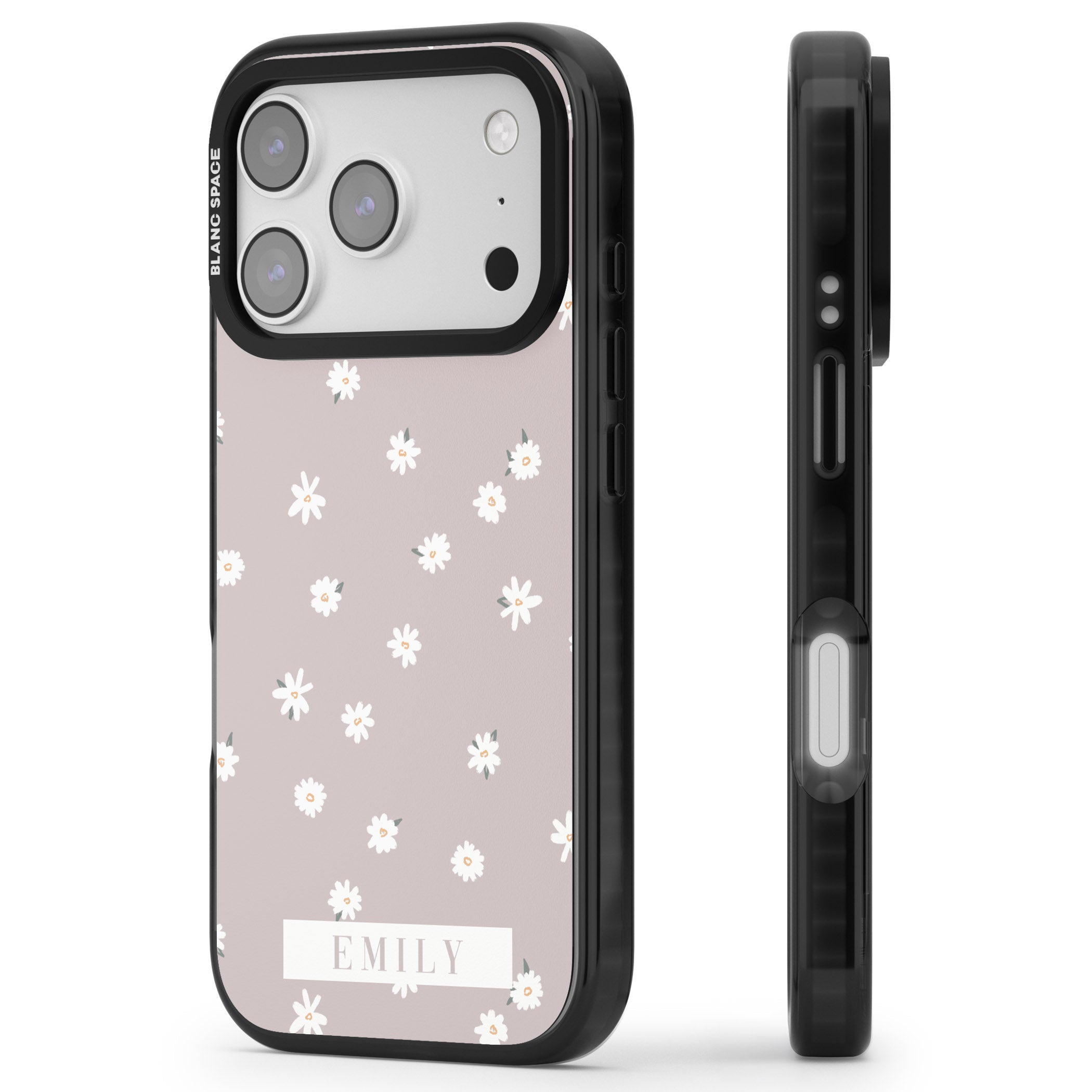 Personalised Dusty Daisy iPhone 17 Pro Max Impact Black Phone Case Side Profile