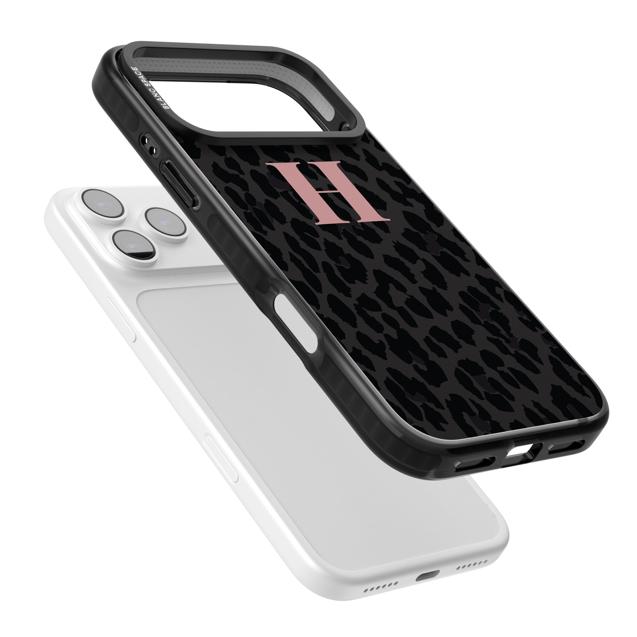 Personalised Pink Leopard Monogram iPhone 17 Pro Max Impact Black Phone Case Colours
