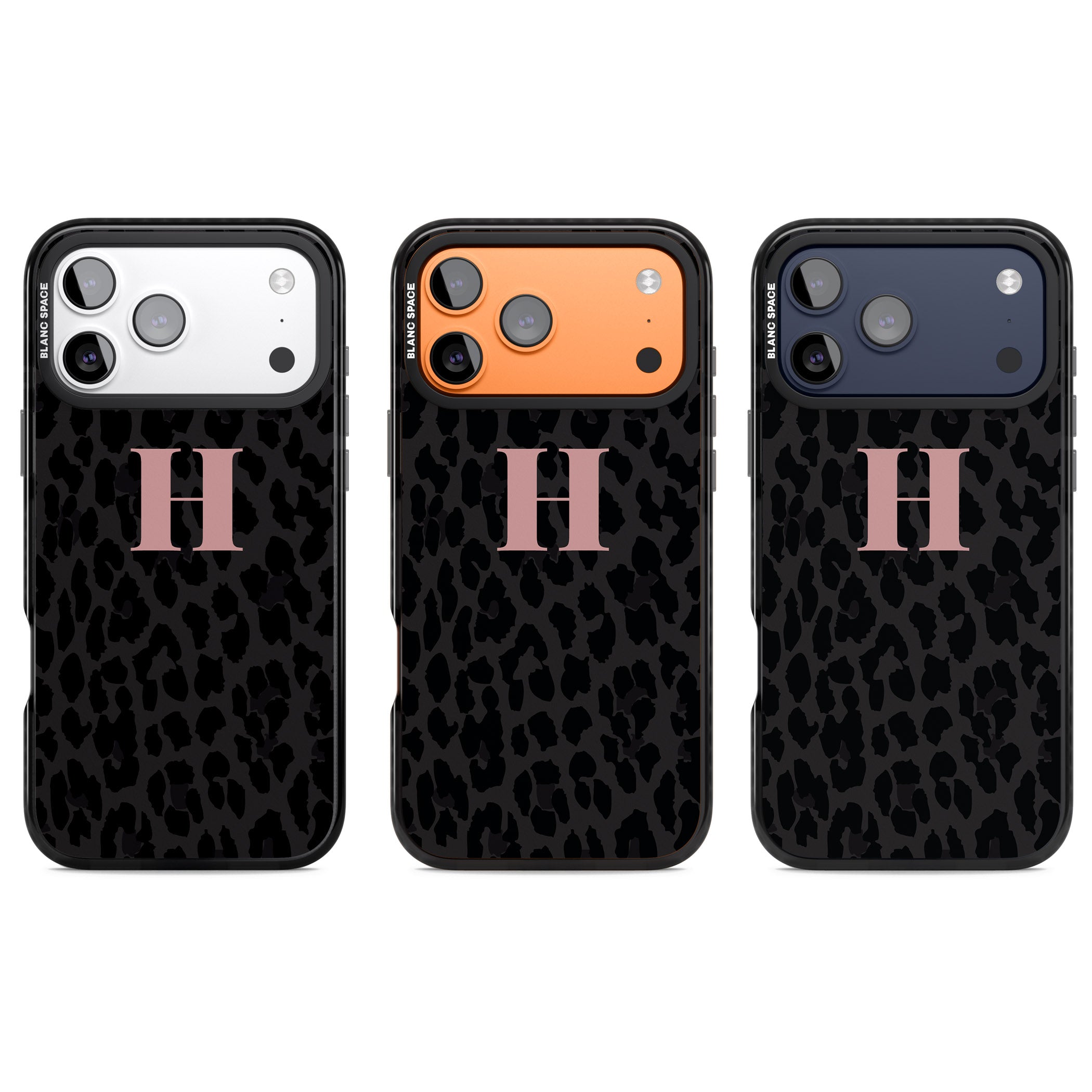 Personalised Pink Leopard Monogram iPhone 17 Pro Impact Black Phone Case APT Impact Protection
