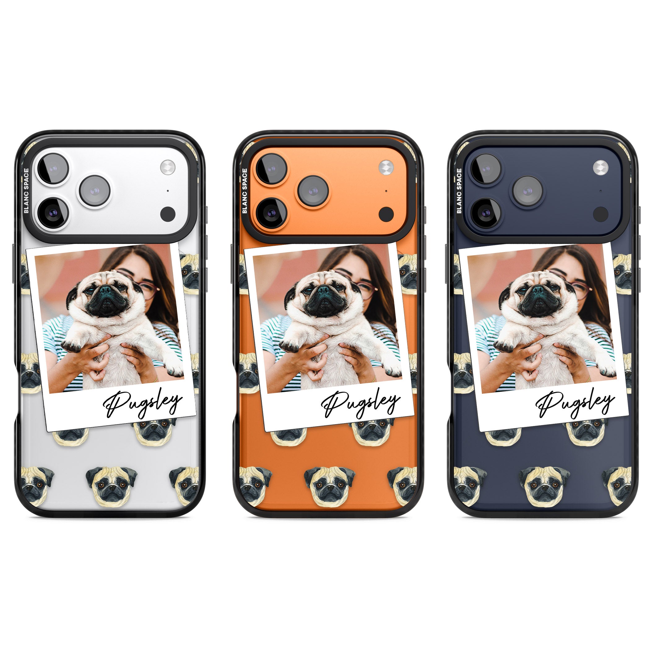 Personalised Pug Instant Camera Photo iPhone 17 Pro Impact Black Phone Case APT Impact Protection