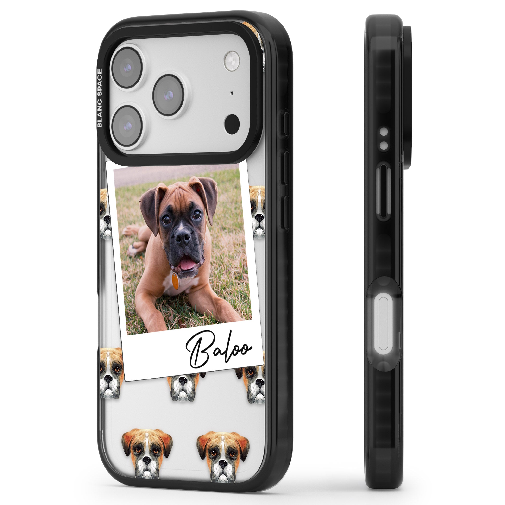 Personalised Boxer Instant Camera Photo iPhone 17 Pro Max Impact Black Phone Case Side Profile