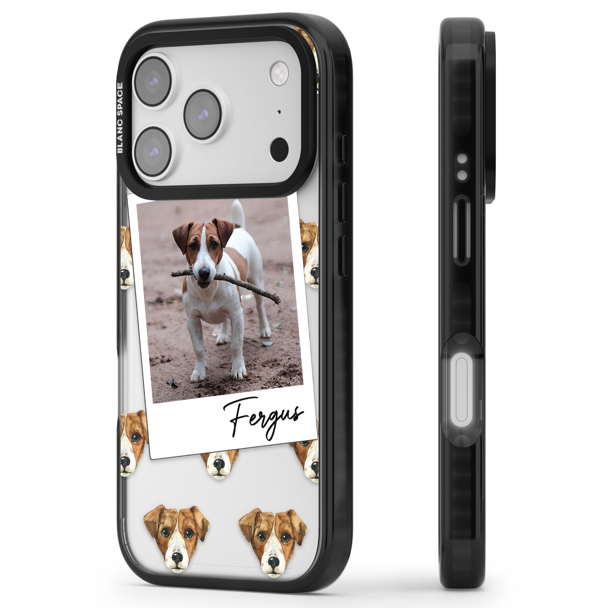 Personalised Jack Russell Instant Camera Photo iPhone 17 Pro Max Impact Black Phone Case Side Profile