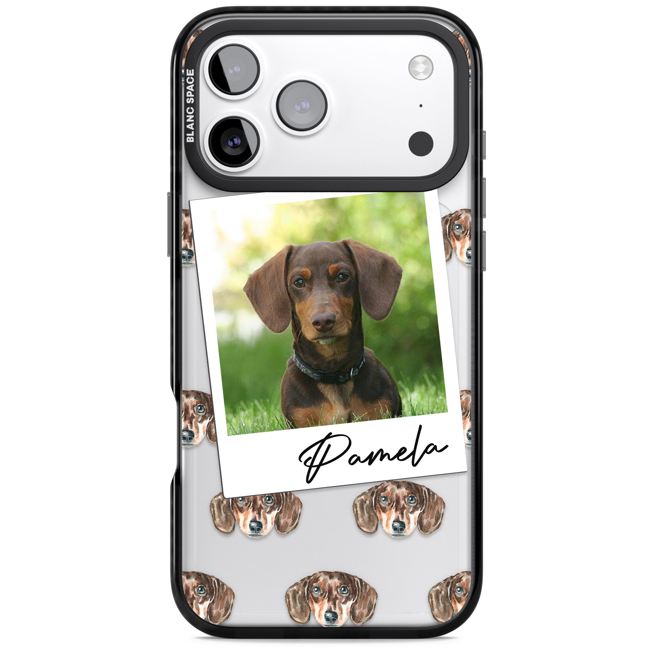 Personalised Brown Dachshund Instant Camera Photo iPhone 17 Pro Max Impact Black Phone Case