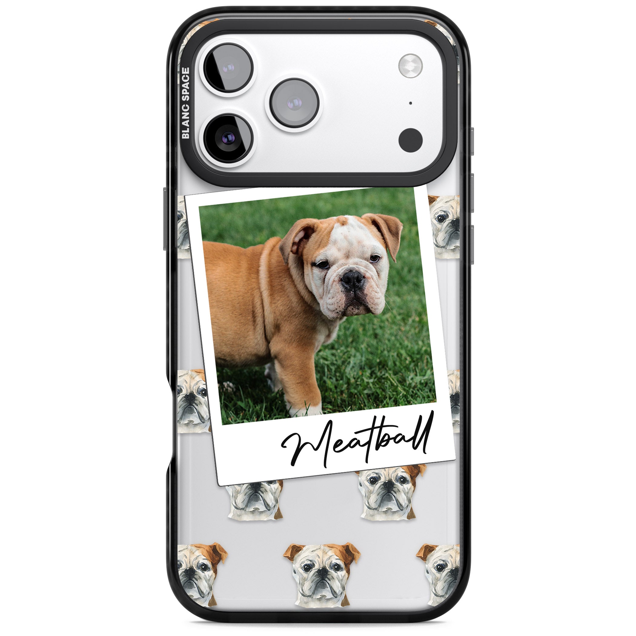 Personalised English Bulldog Instant Camera Photo iPhone 17 Pro Max Impact Black Phone Case