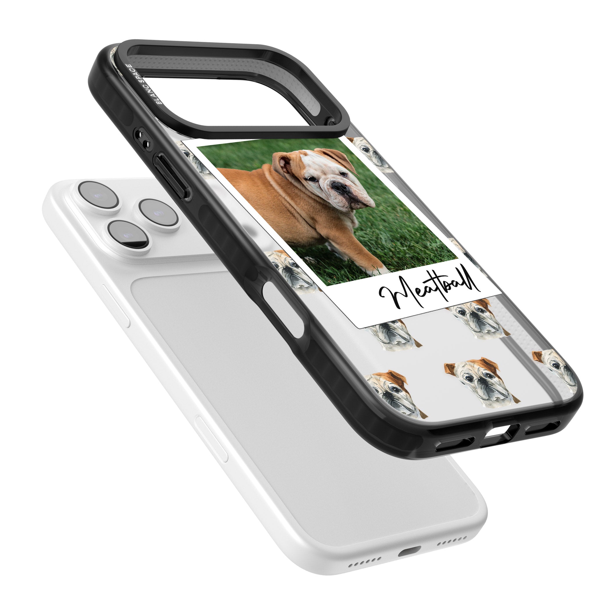Personalised English Bulldog Instant Camera Photo iPhone 17 Pro Max Impact Black Phone Case Colours