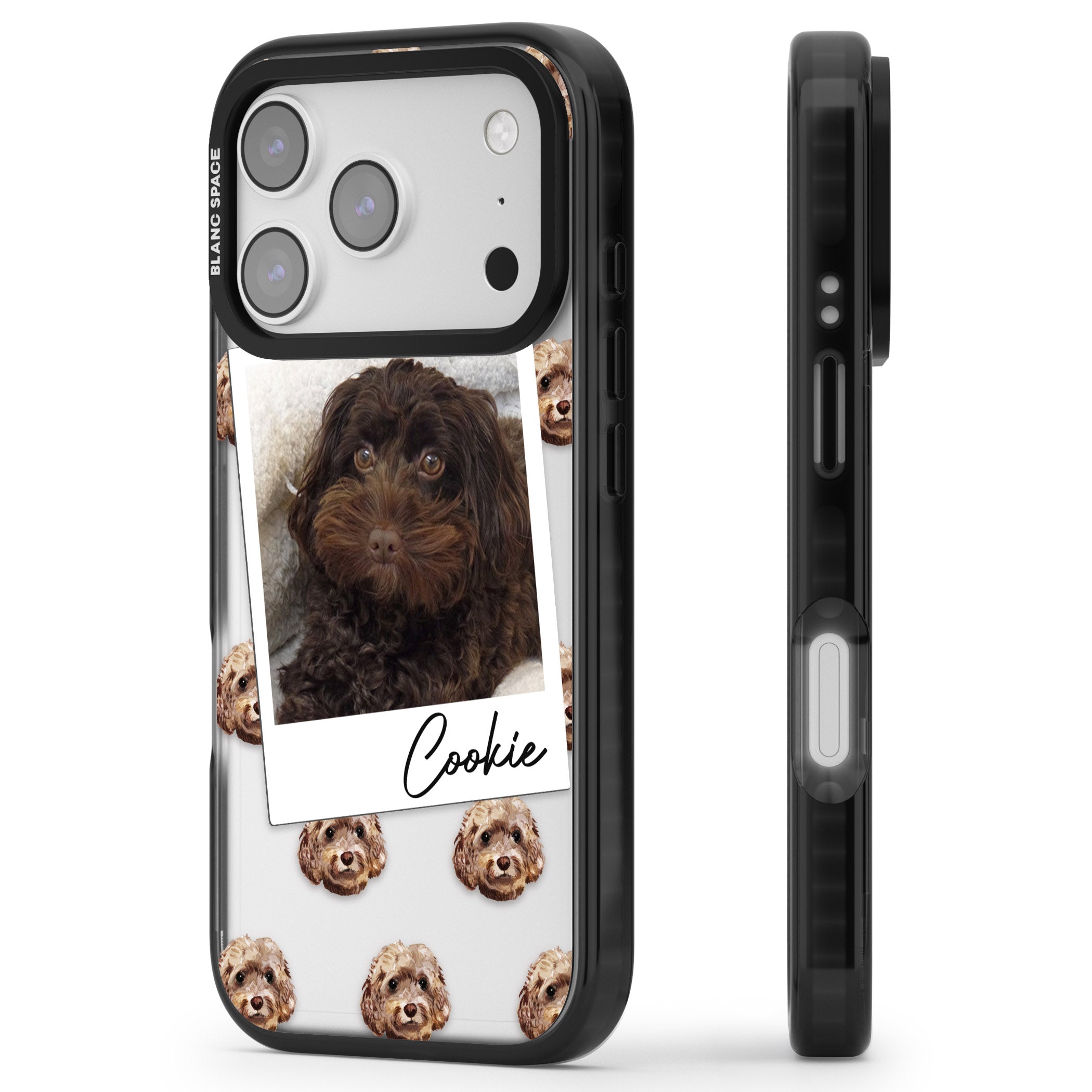 Personalised Brown Cockapoo Instant Camera Photo iPhone 17 Pro Max Impact Black Phone Case Side Profile