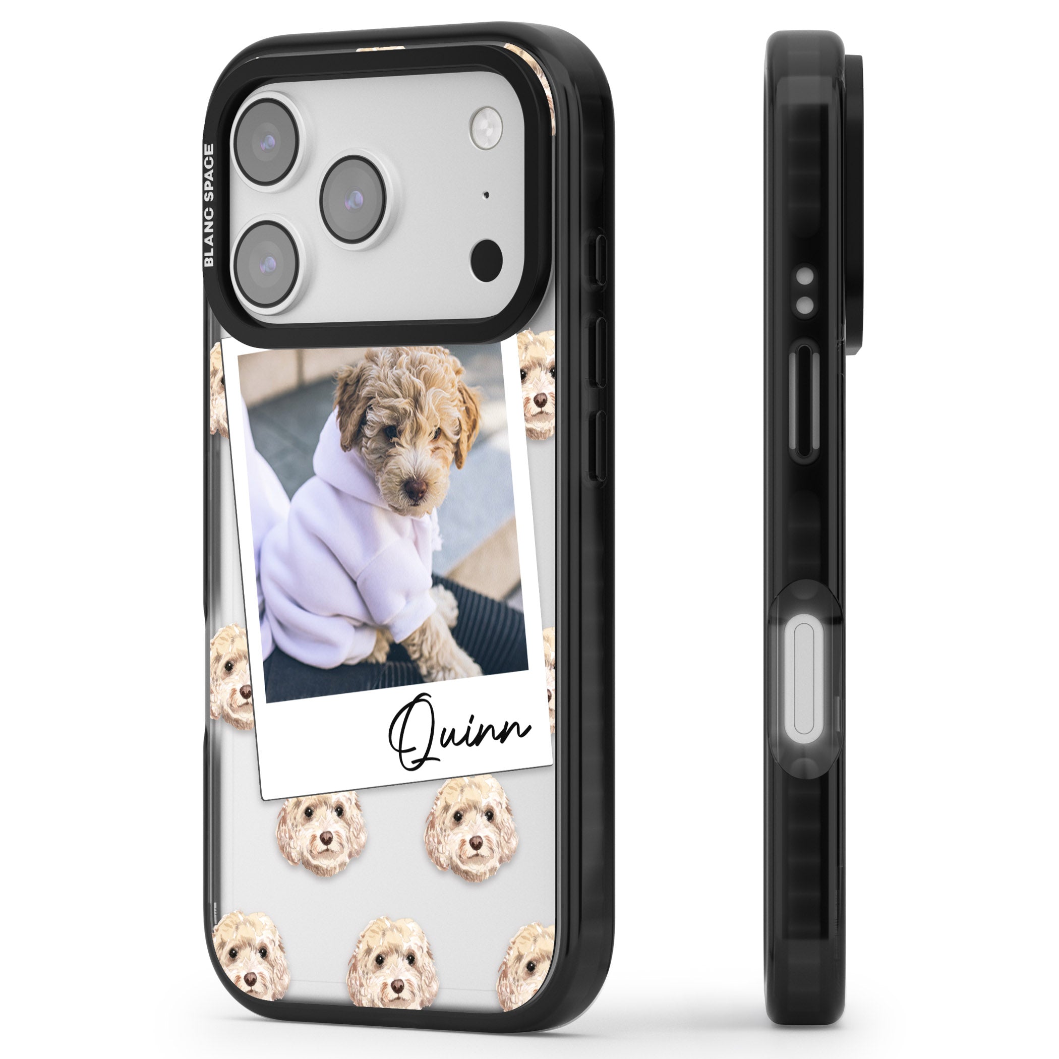 Personalised Cream Cockapoo Instant Camera Photo iPhone 17 Pro Max Impact Black Phone Case Side Profile