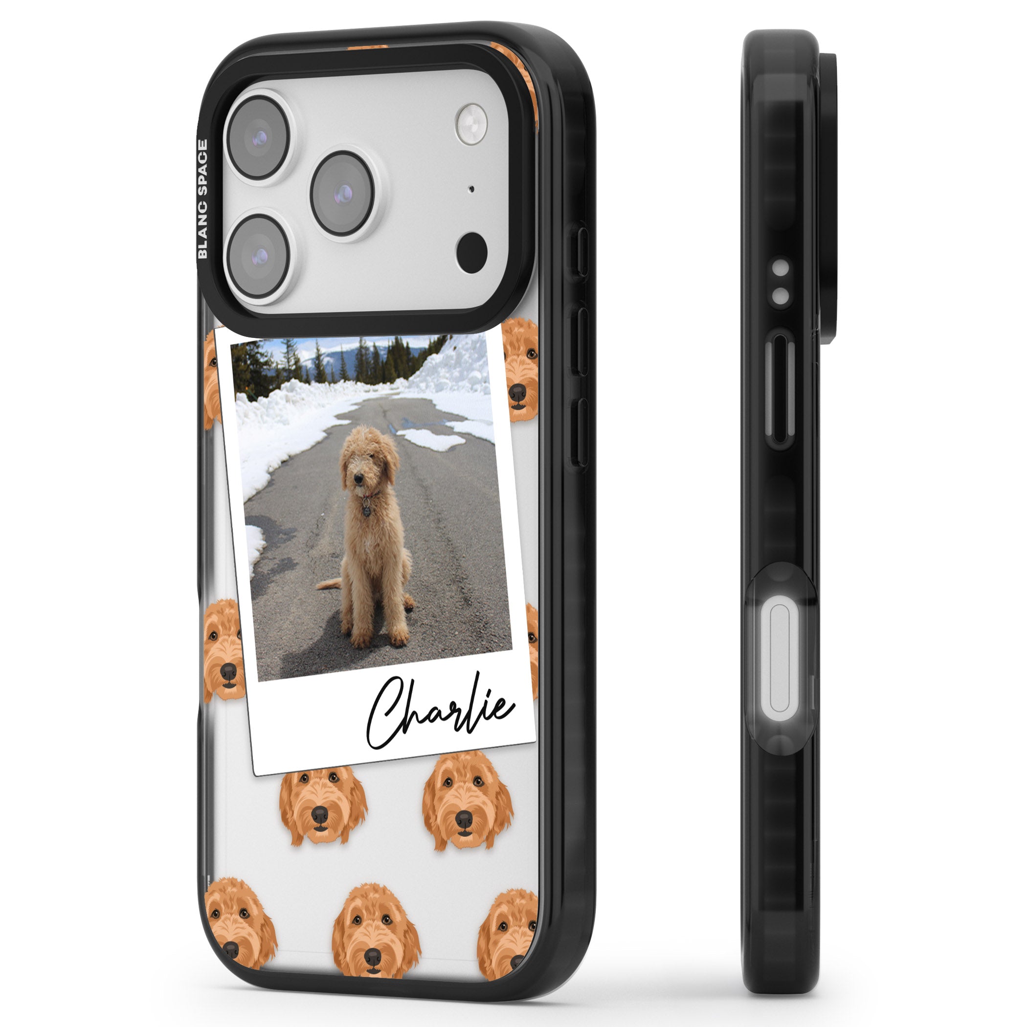 Personalised Golden Doodle Dog Photo iPhone 17 Pro Max Impact Black Phone Case Side Profile