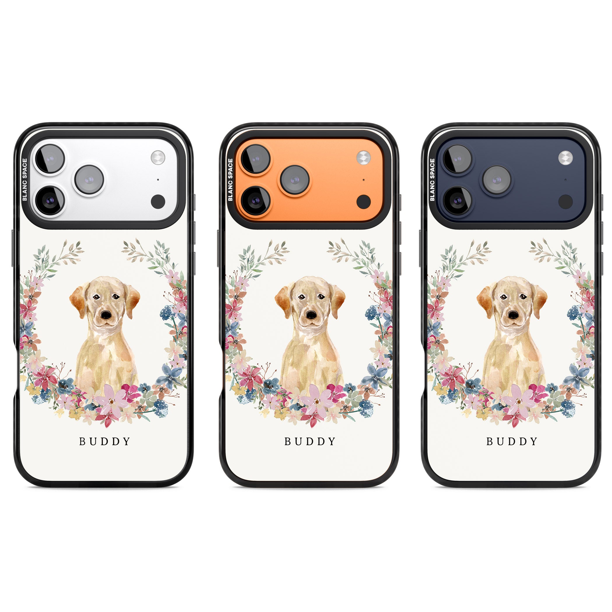 Personalised Yellow Labrador Retriever Floral Portrait iPhone 17 Pro Impact Black Phone Case APT Impact Protection