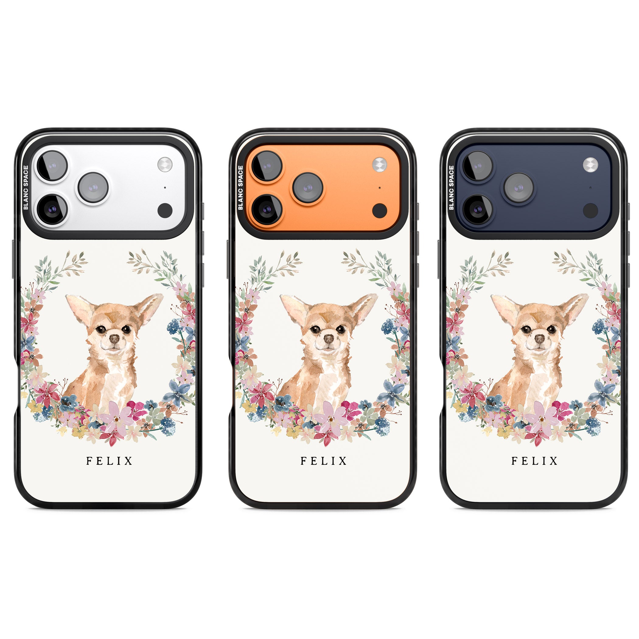Personalised Chihuahua Floral Portrait iPhone 17 Pro Impact Black Phone Case APT Impact Protection
