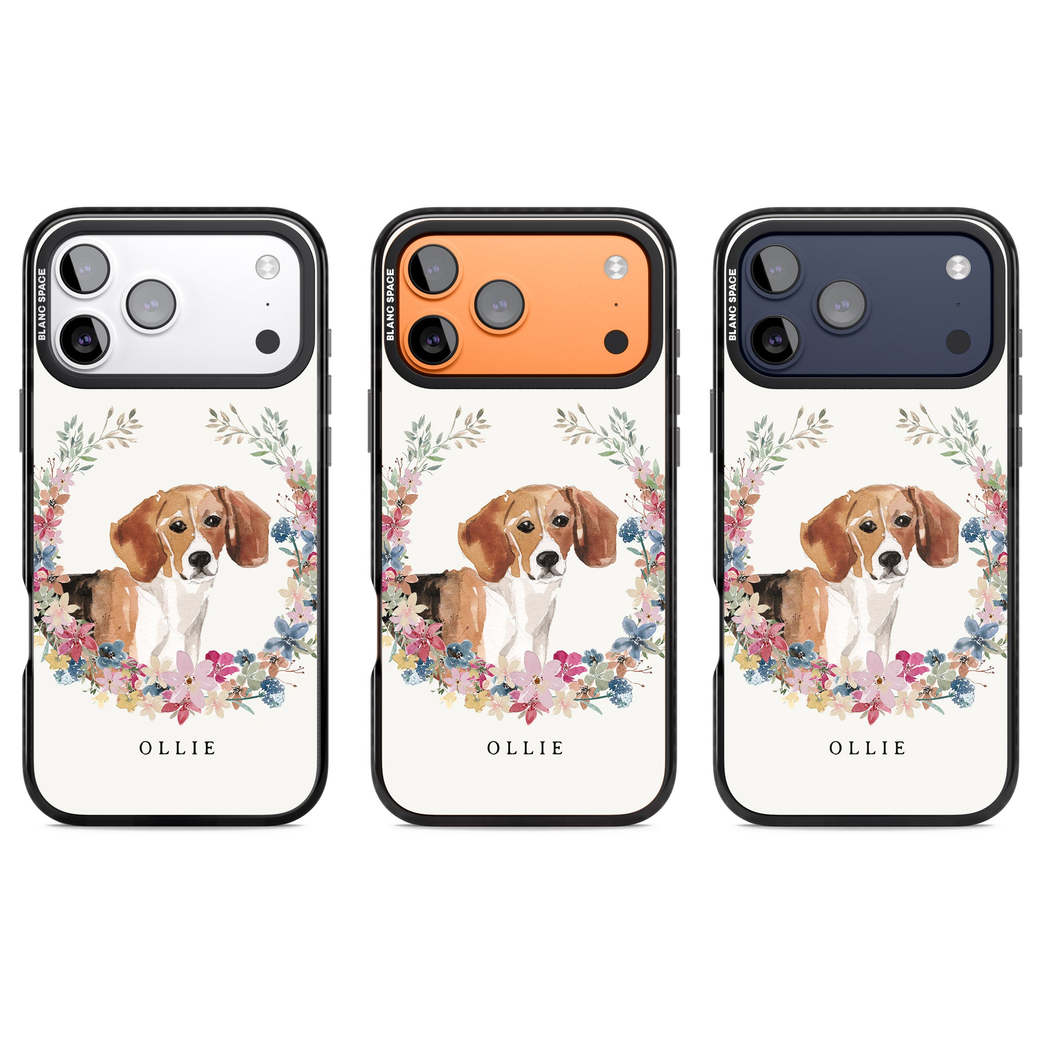 Personalised Beagle Floral Portrait iPhone 17 Pro Impact Black Phone Case APT Impact Protection