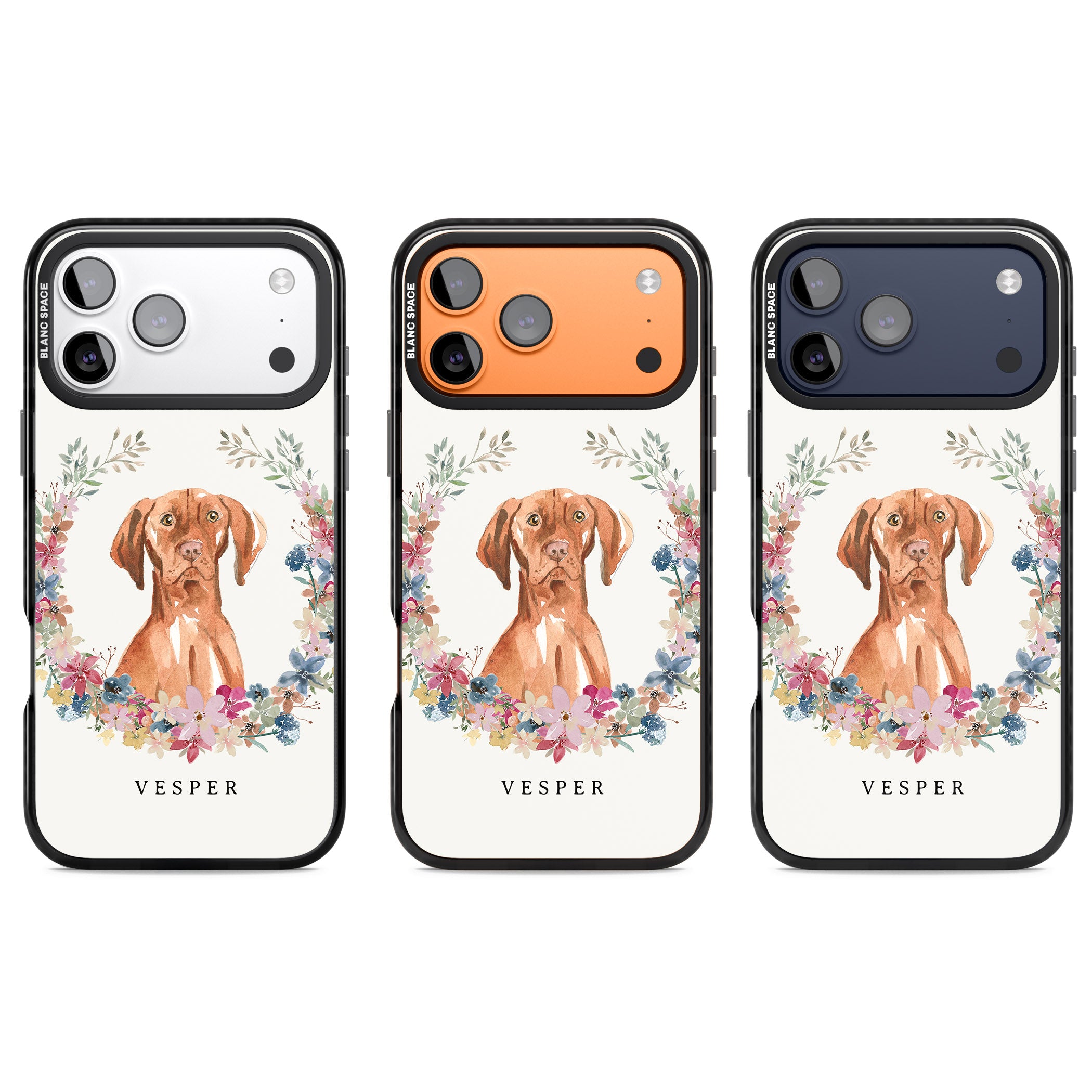 Personalised Hungarian Vizsla Floral Portrait iPhone 17 Pro Impact Black Phone Case APT Impact Protection
